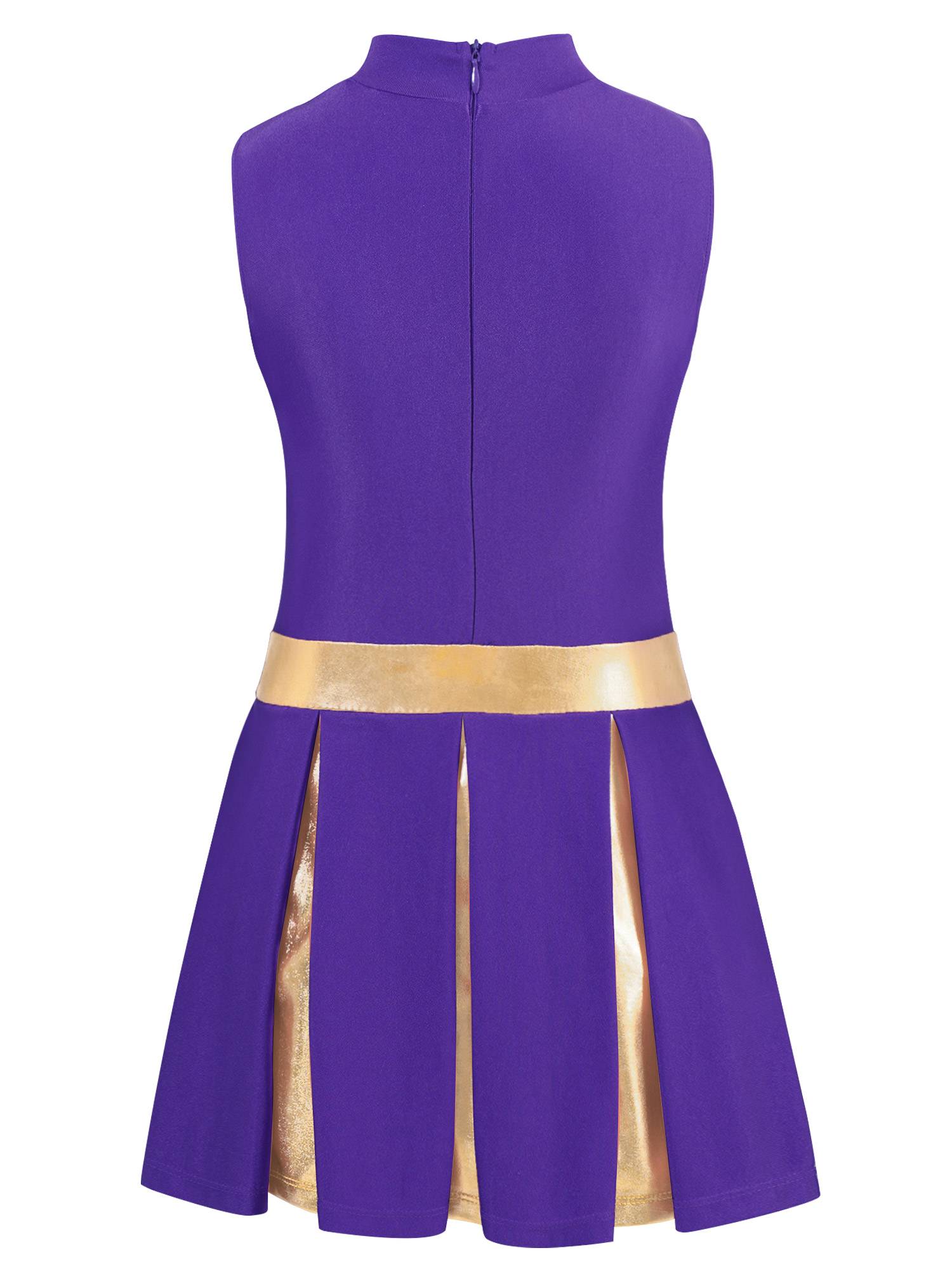 Kids Girls Mock Neck Sleeveless Letter Print A-line Dress for Cheerleading Dance