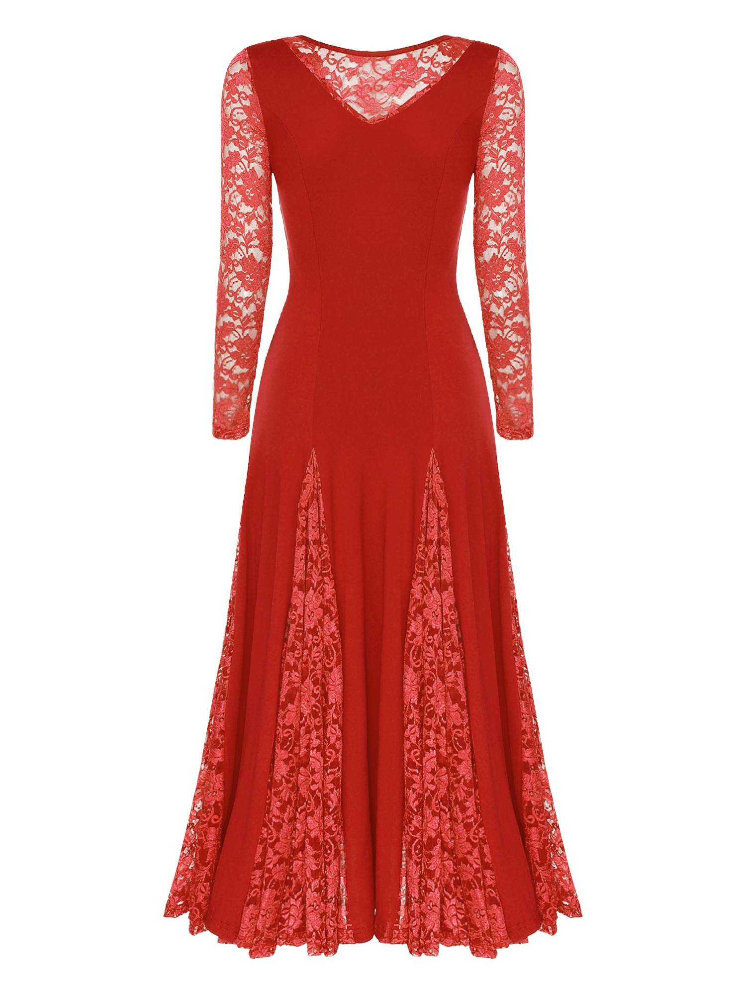 Women Long Sleeve Lace Ballroom Dance Dress