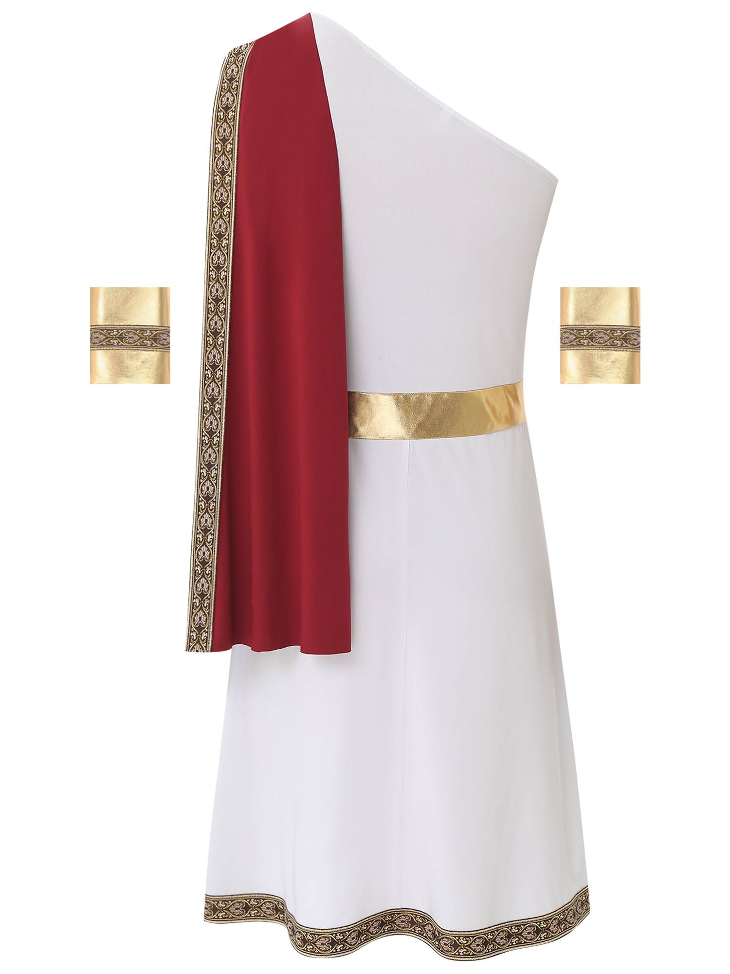 Men One Shoulder Embroidered Sleeveless Greek Toga Robe for Halloween