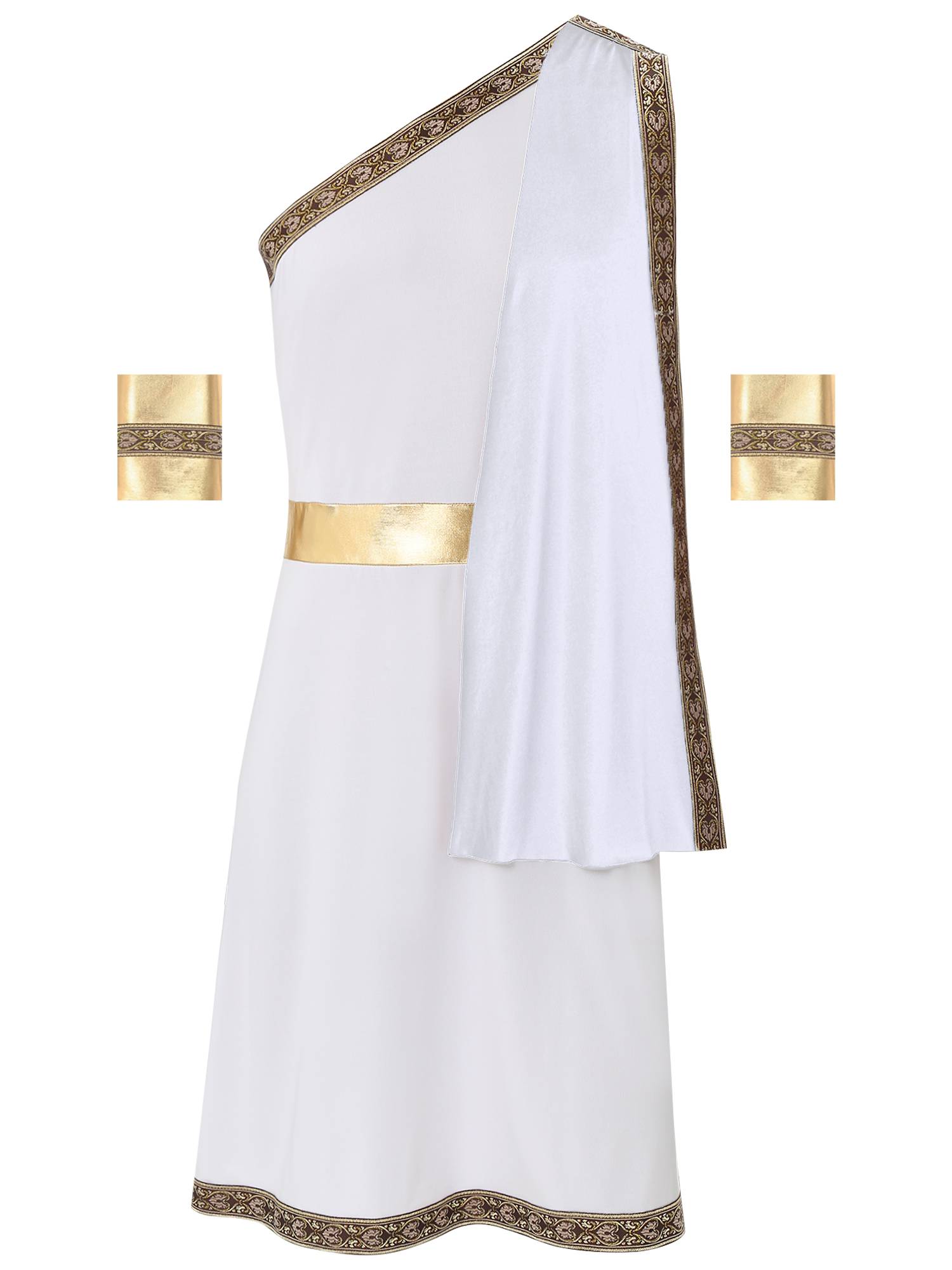 Men One Shoulder Embroidered Sleeveless Greek Toga Robe for Halloween