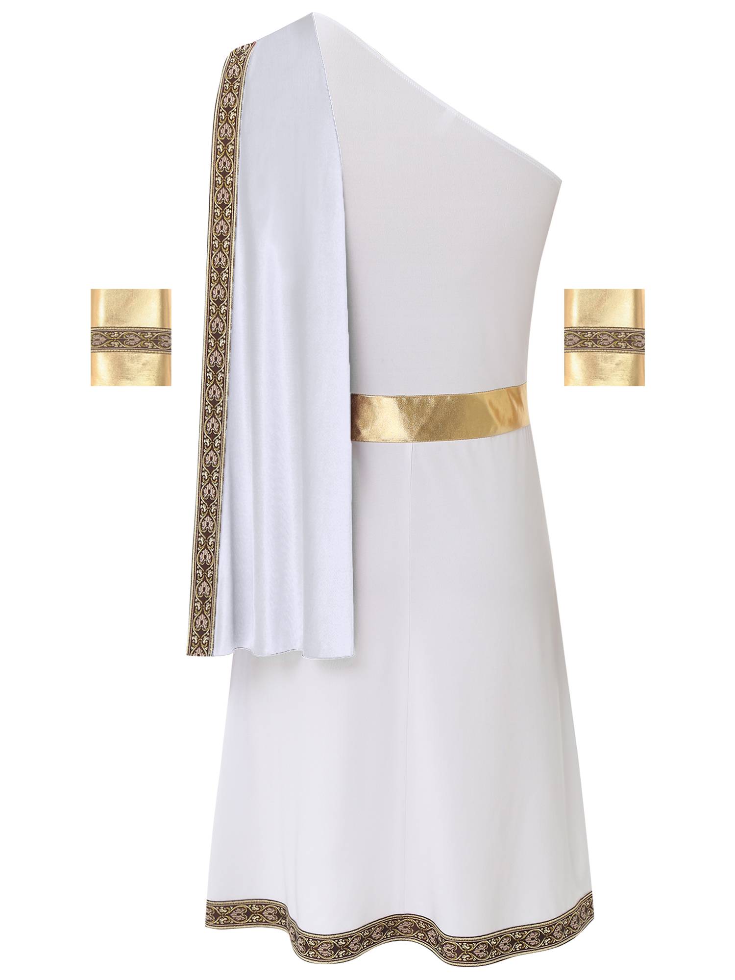 Men One Shoulder Embroidered Sleeveless Greek Toga Robe for Halloween