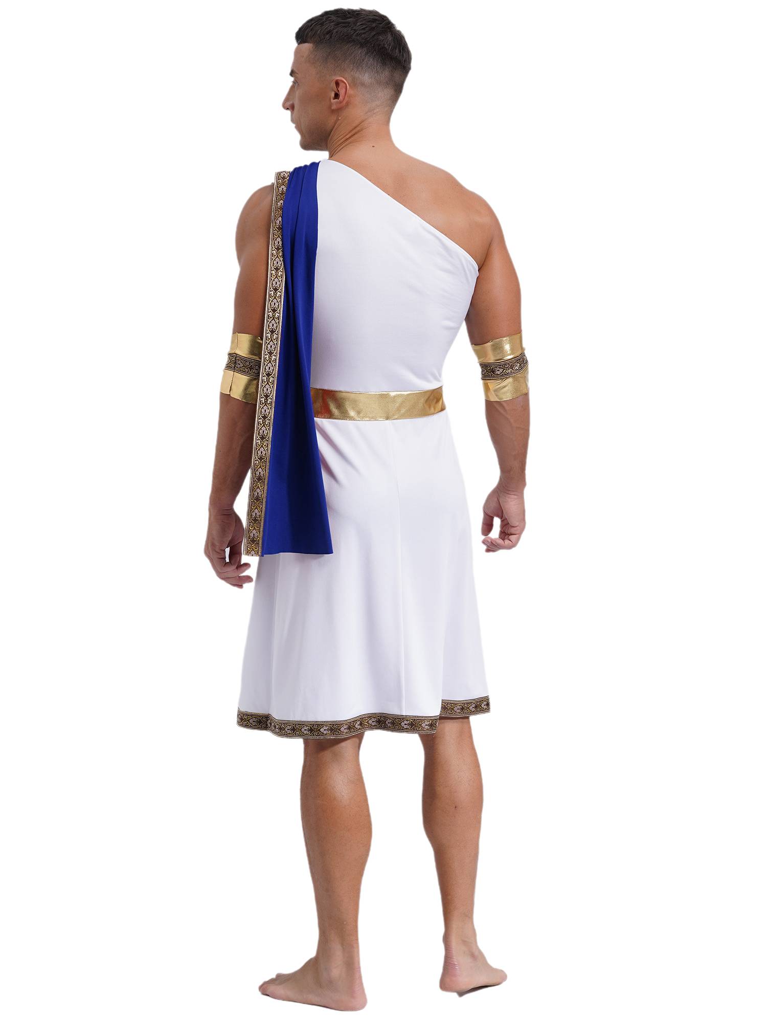Men One Shoulder Embroidered Sleeveless Greek Toga Robe for Halloween