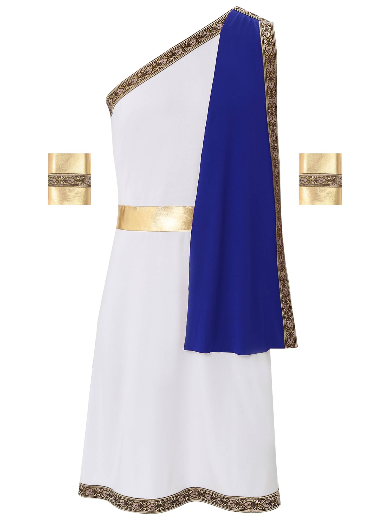 Men One Shoulder Embroidered Sleeveless Greek Toga Robe for Halloween