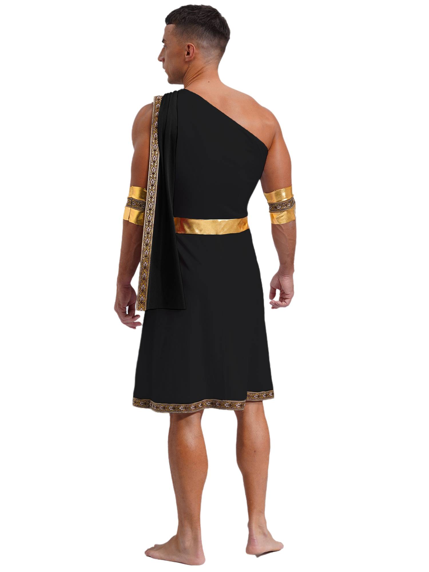Men One Shoulder Embroidered Sleeveless Greek Toga Robe for Halloween