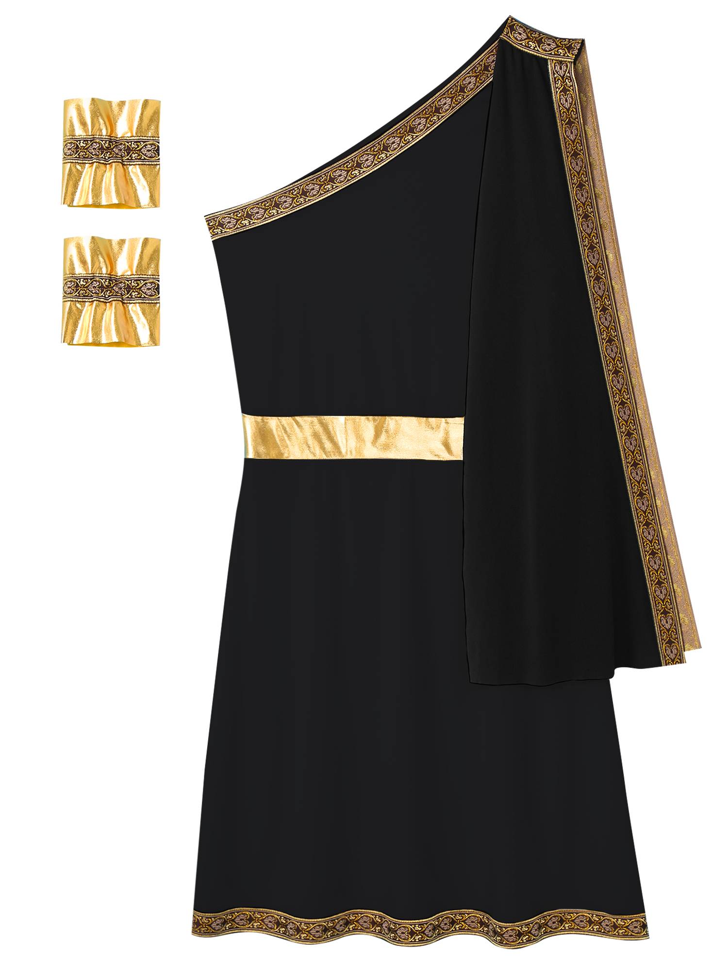 Men One Shoulder Embroidered Sleeveless Greek Toga Robe for Halloween