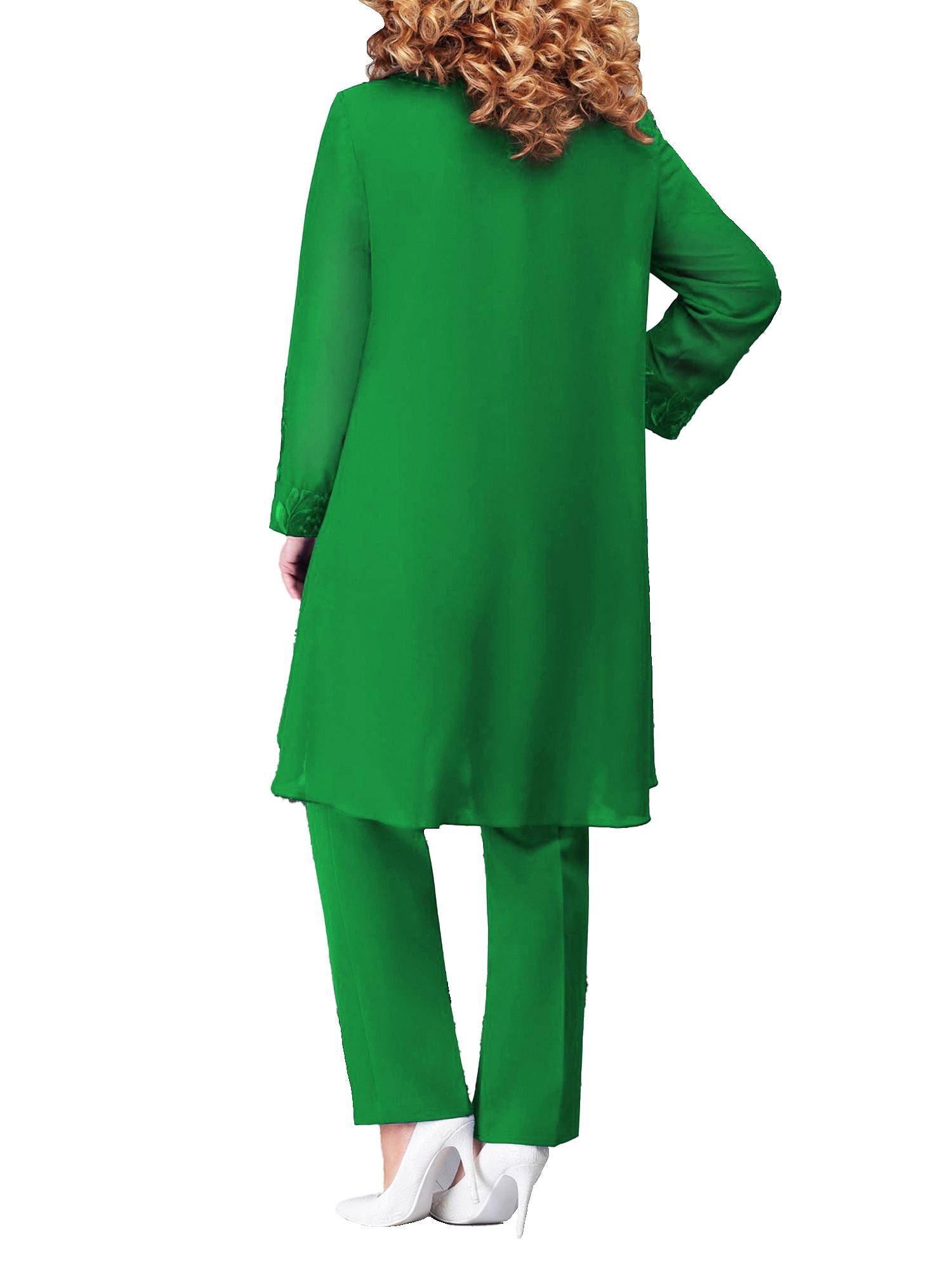 Women 3-Piece Wedding Guest Shirt Embroidered Cardigan and Pants Suits