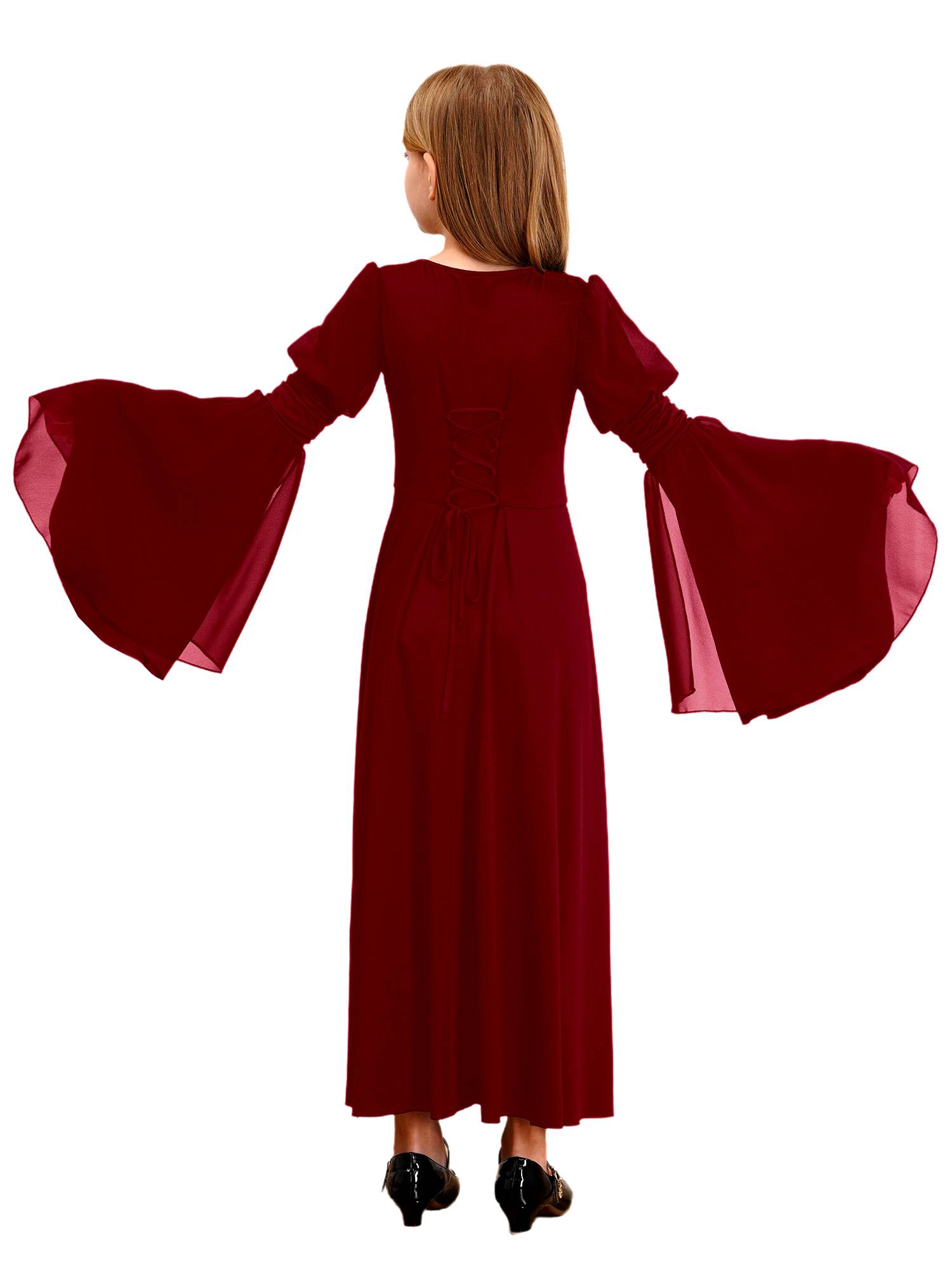 Kids Girls Renaissance Medieval Costume Long Sleeve Bell Sleeves Princess Dress