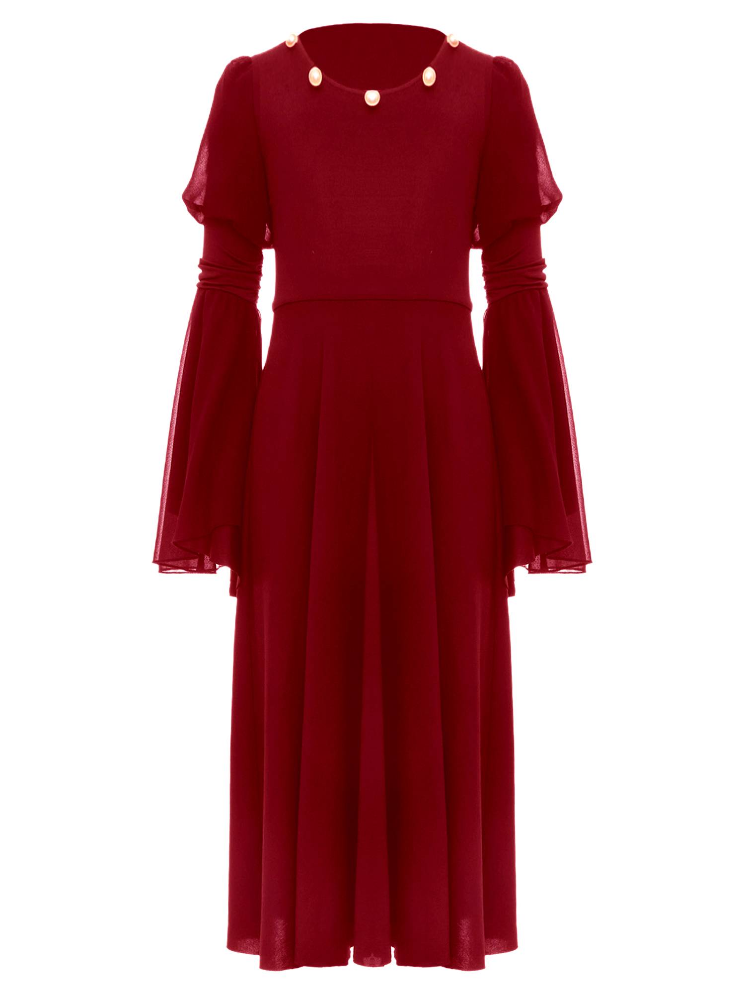 Kids Girls Renaissance Medieval Costume Long Sleeve Bell Sleeves Princess Dress