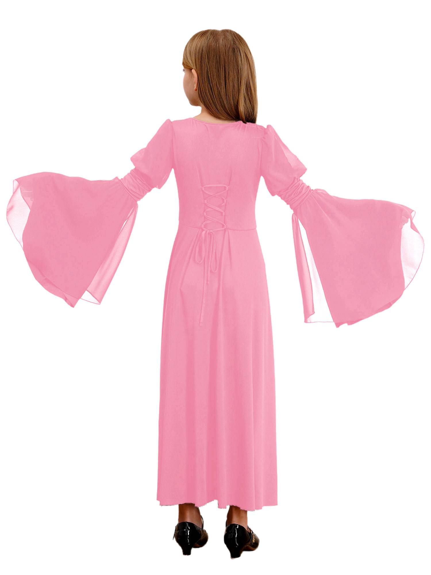 Kids Girls Renaissance Medieval Costume Long Sleeve Bell Sleeves Princess Dress