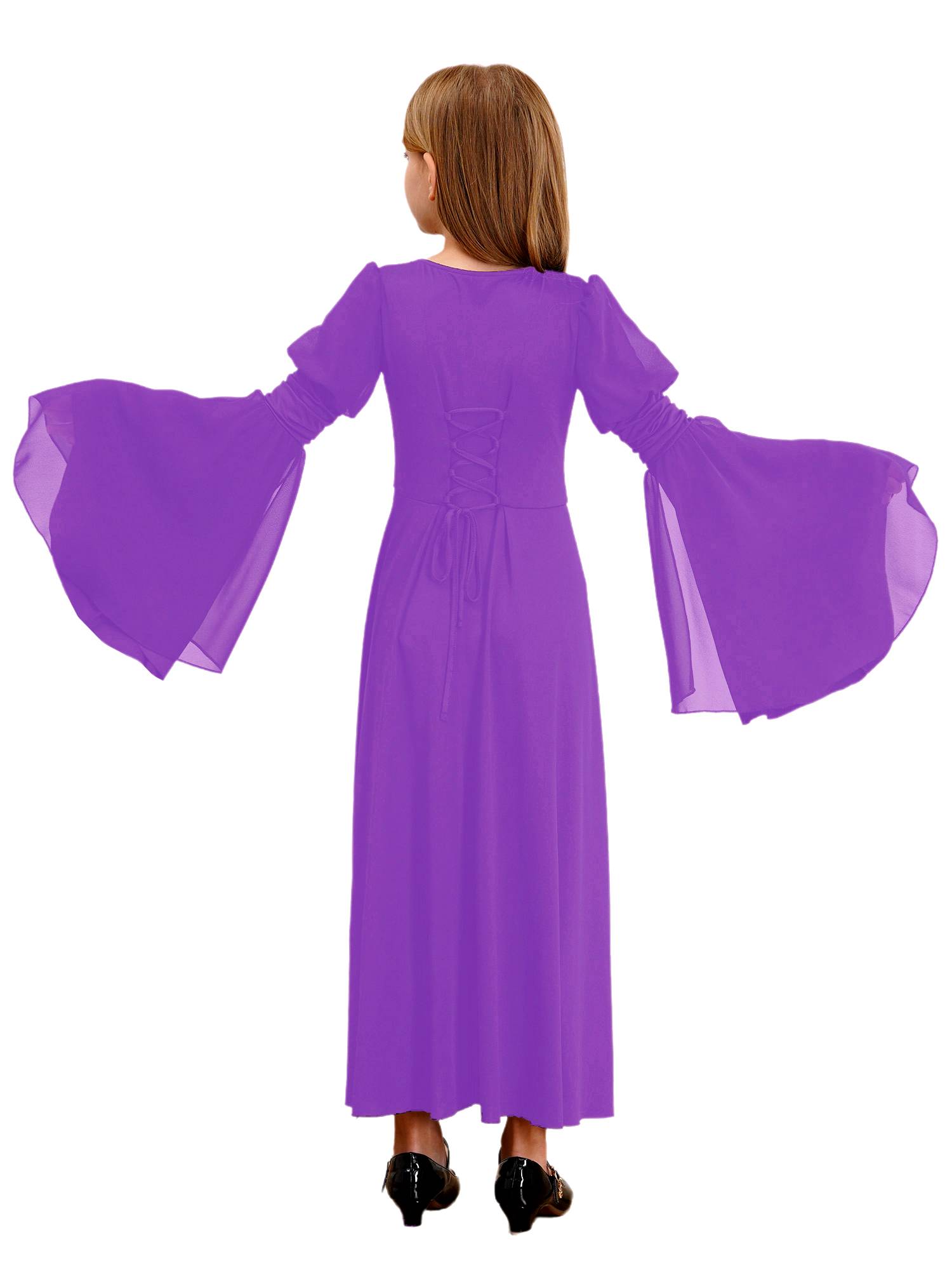 Kids Girls Renaissance Medieval Costume Long Sleeve Bell Sleeves Princess Dress