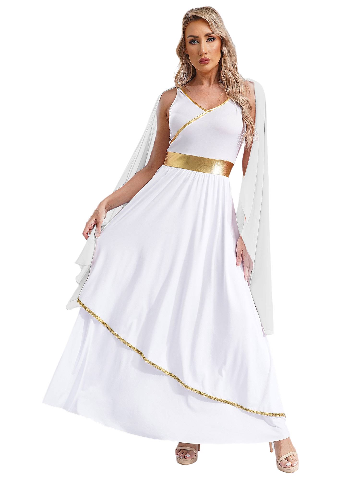 Women V Neck Sleeveless Toga Greek Goddess Costume Maxi Dress