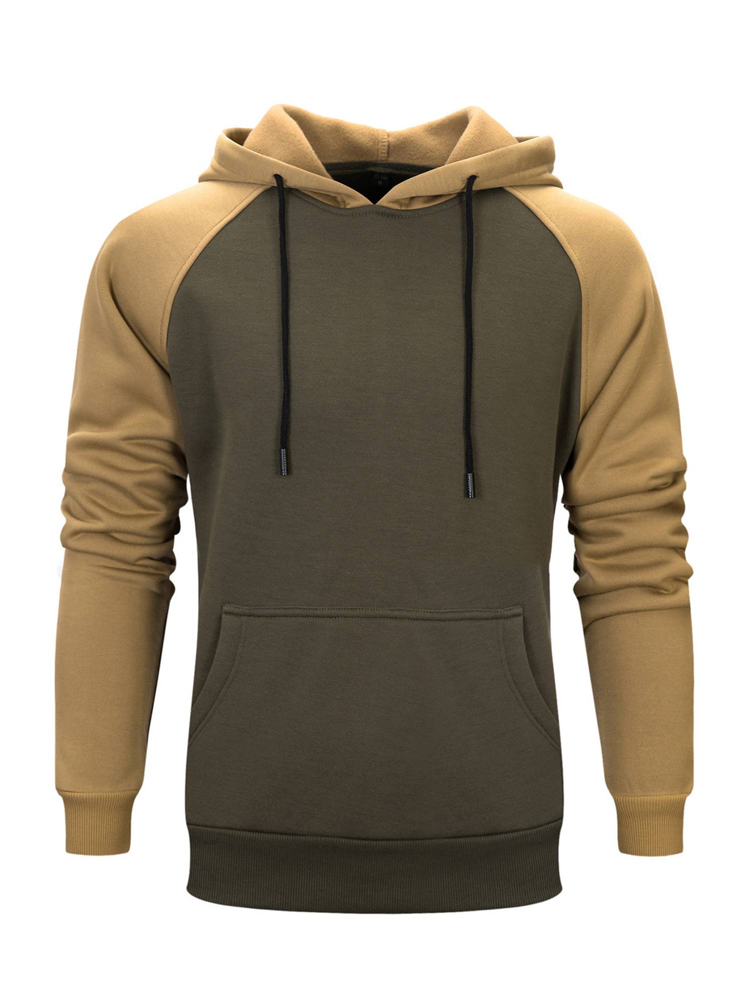 Men Long Sleeve Colorblock Hooded Pullover Sweatshirt for Workout