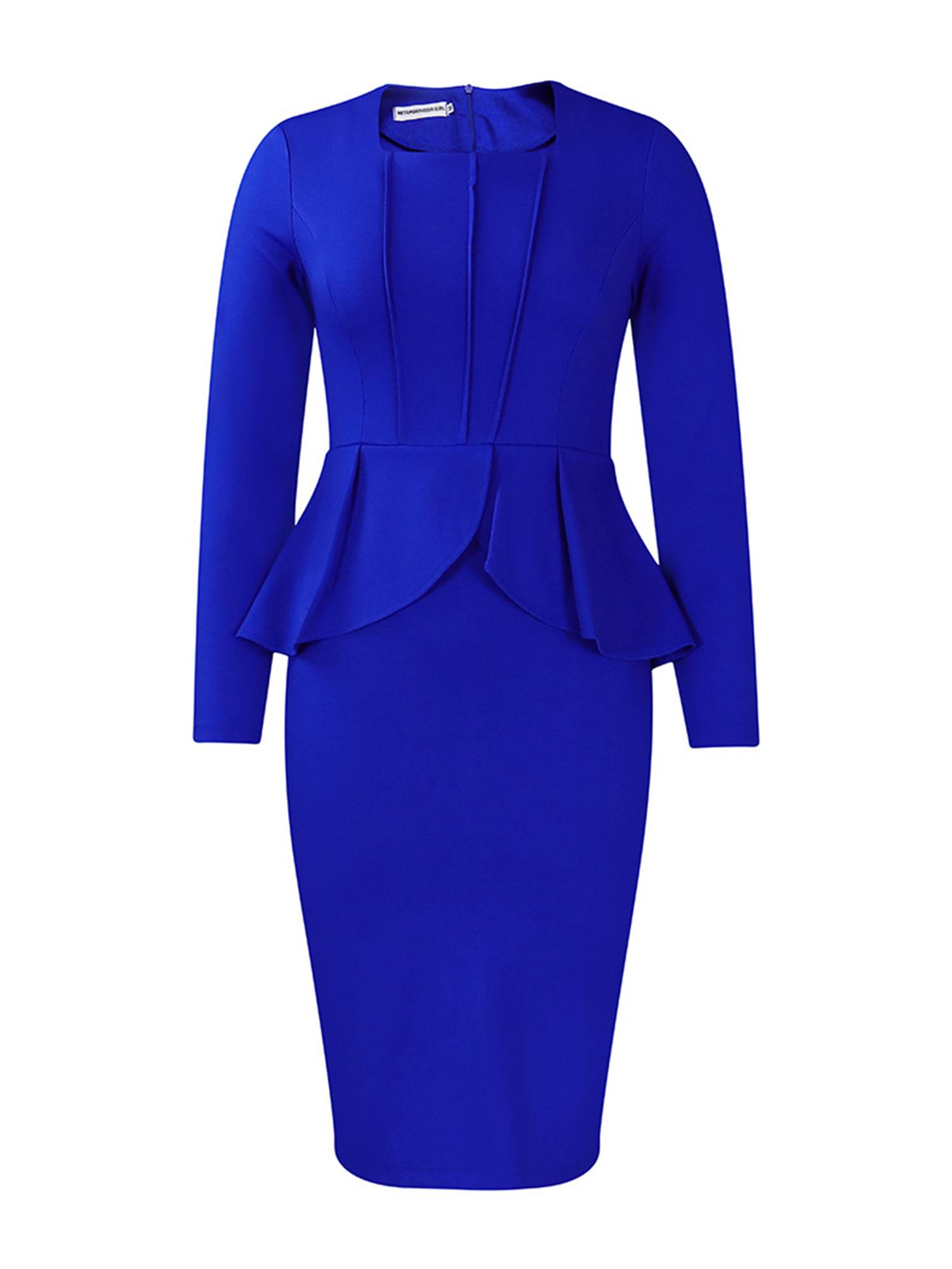 Women Square Neck Long Sleeve Ruffled Office Party Dress