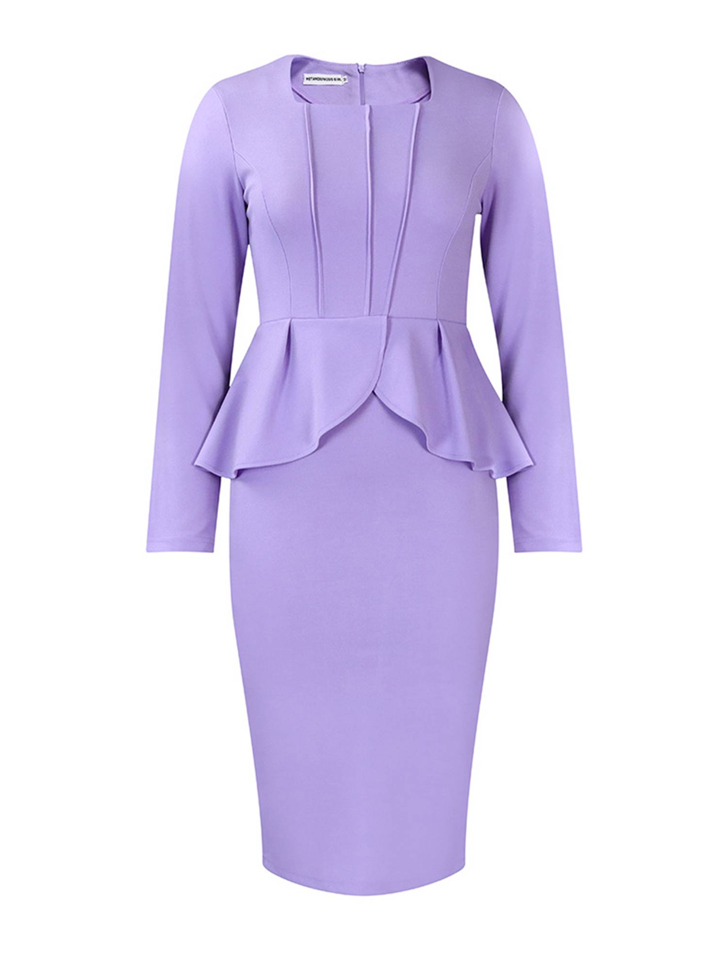 Women Square Neck Long Sleeve Ruffled Office Party Dress