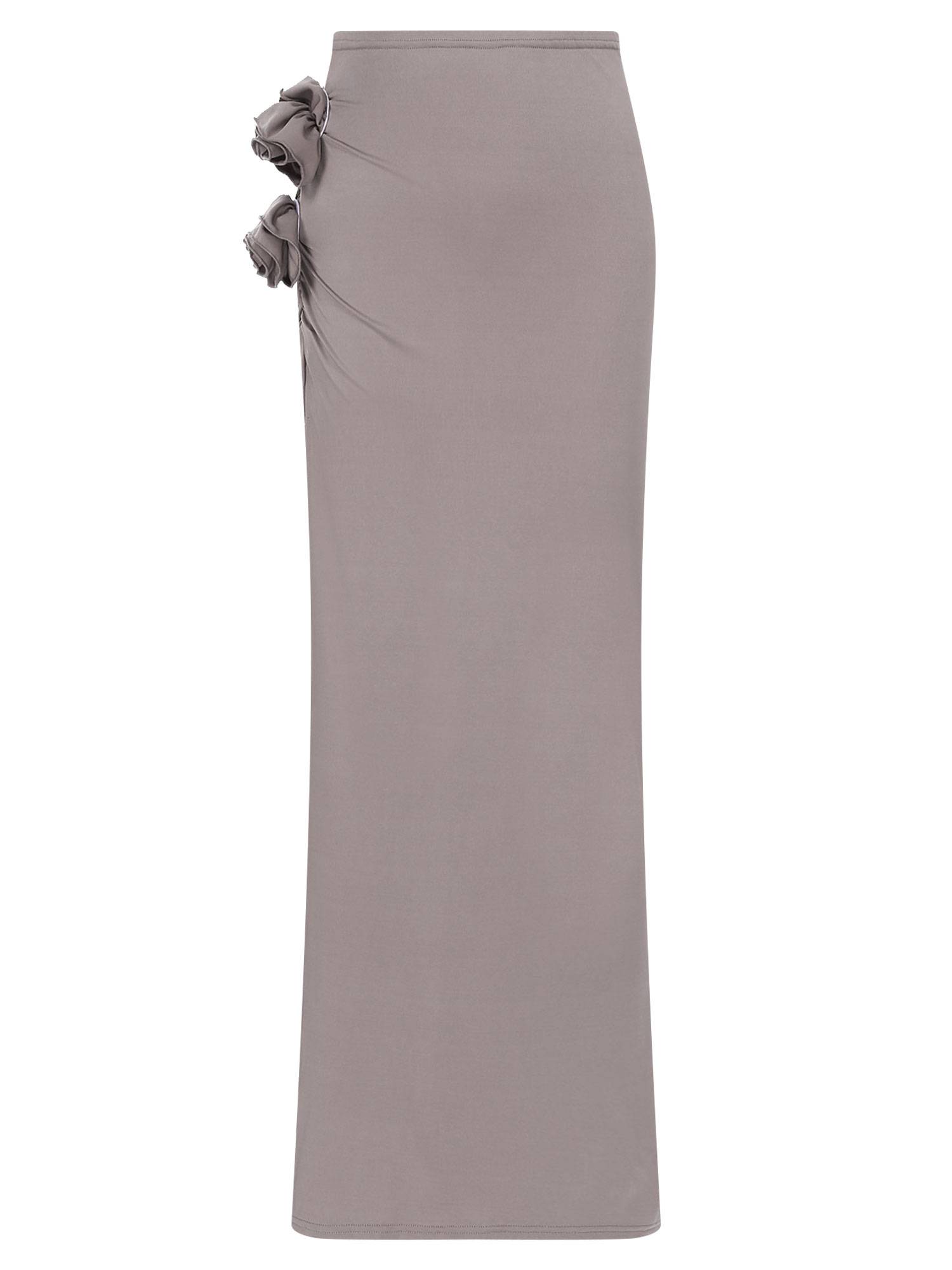 Women 3D Applique Ruched Long Skirt Side Split Slim Fit Skirt