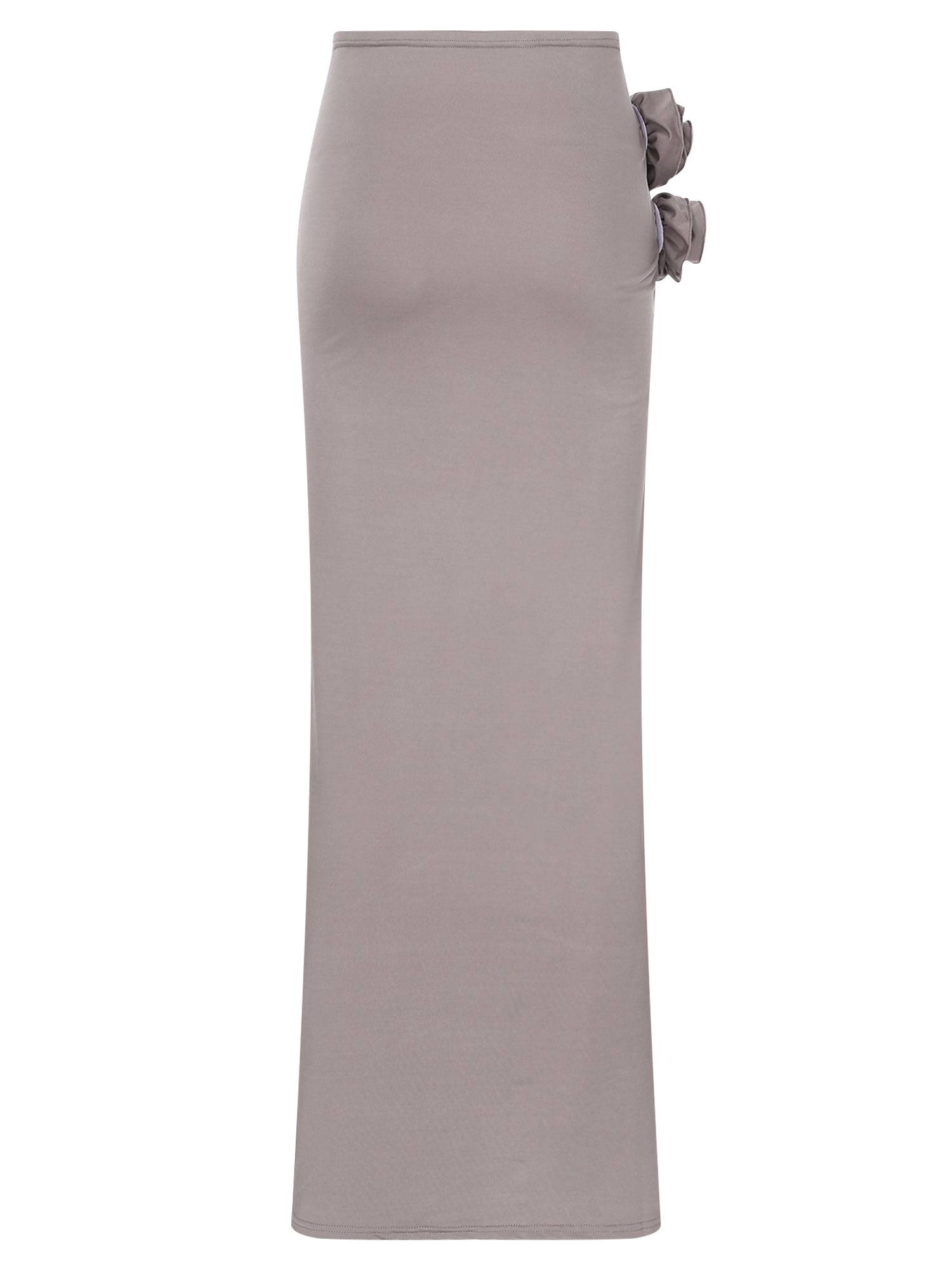 Women 3D Applique Ruched Long Skirt Side Split Slim Fit Skirt