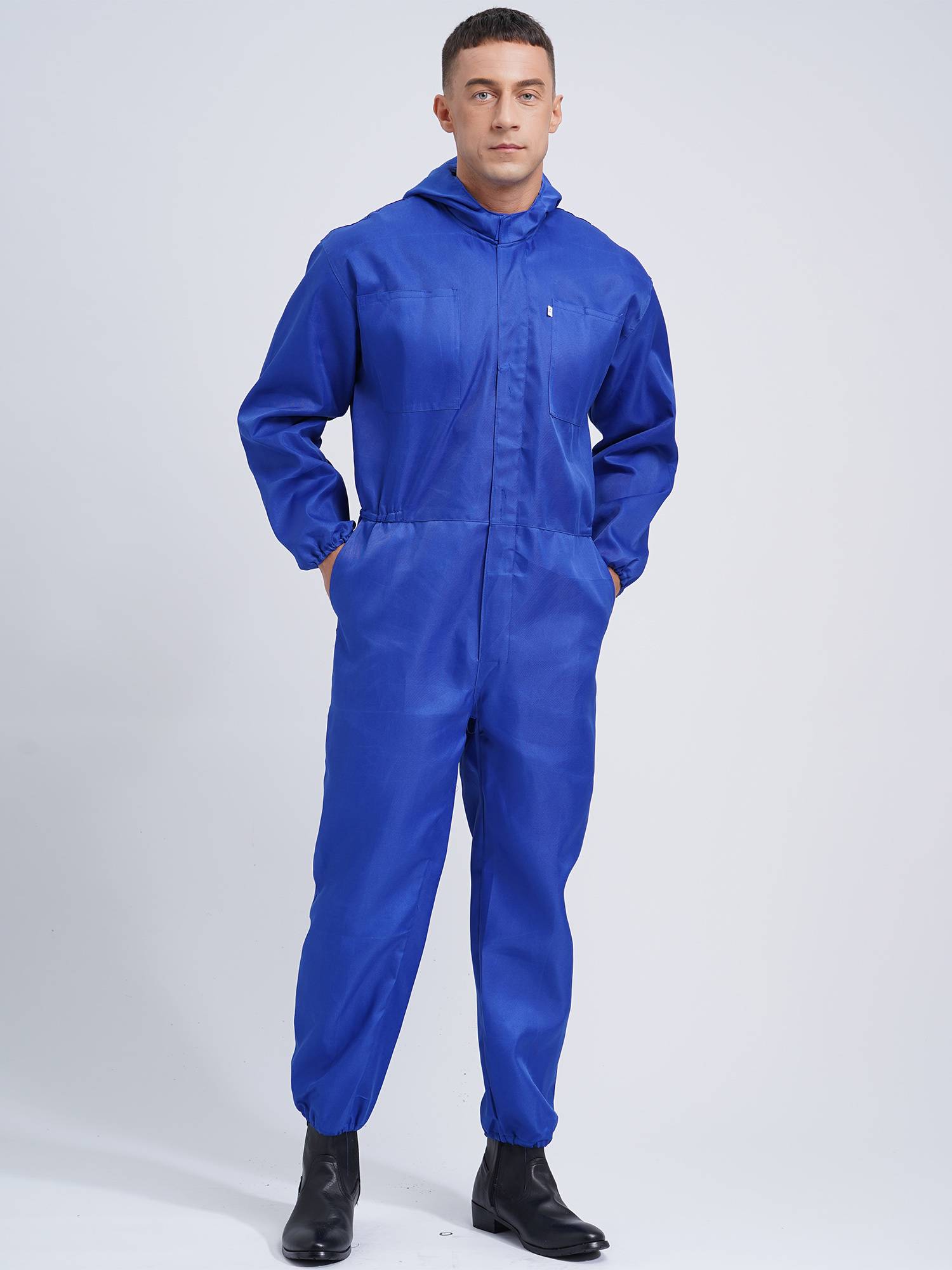 Men Dustproof Long Sleeve Front Zipper Overalls Jumpsuit
