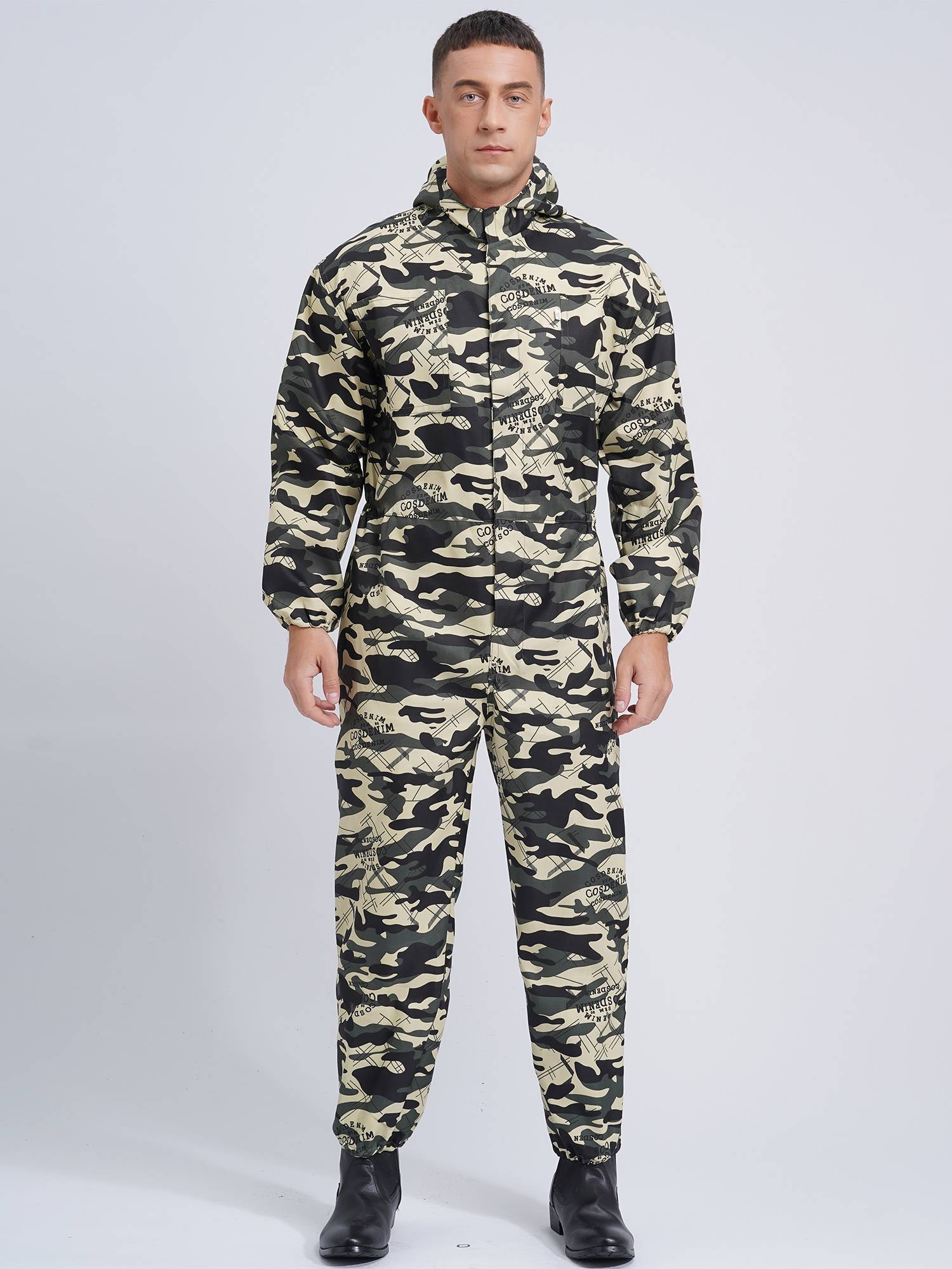 Men Dustproof Long Sleeve Front Zipper Overalls Jumpsuit