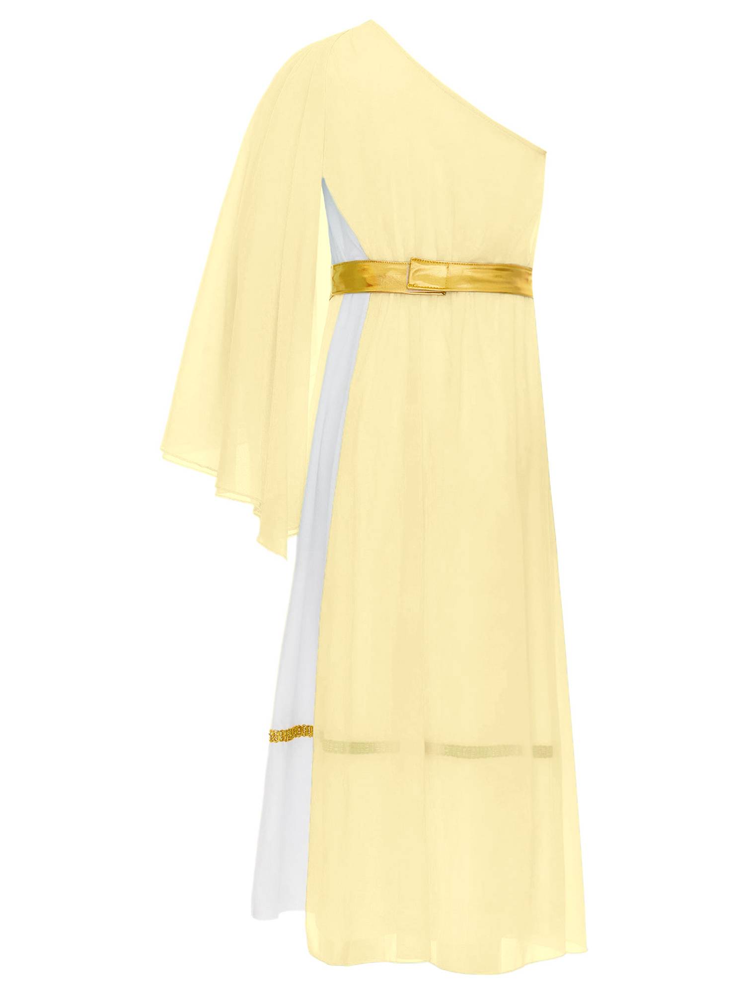 Girls Greek Goddess Toga One Shoulder Tulle Maxi Dress with Metallic Waistband