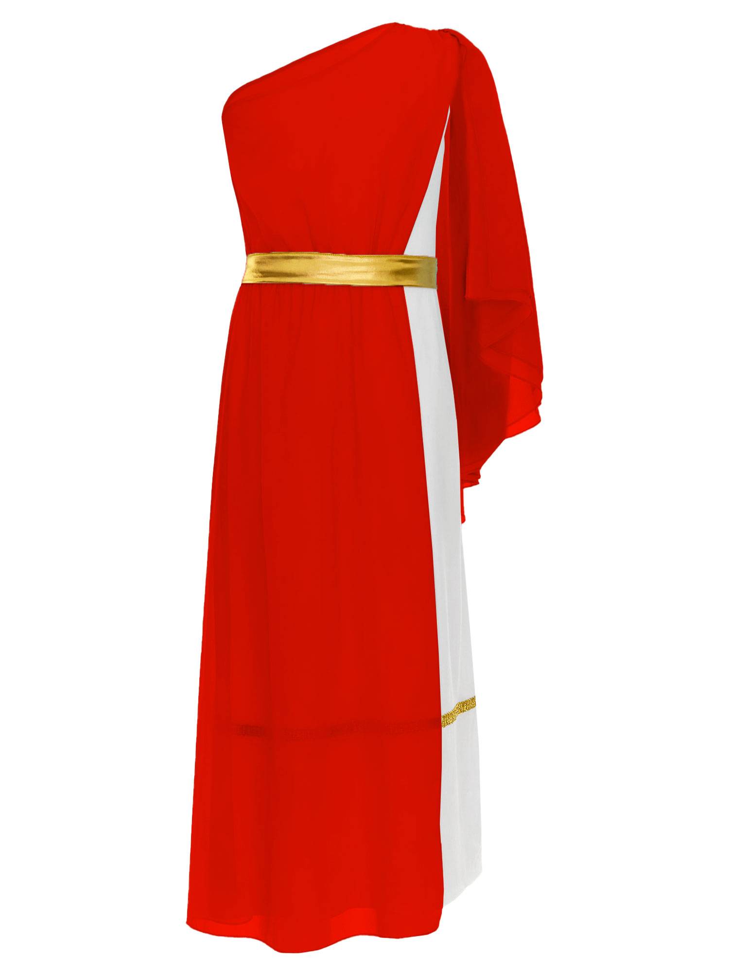 Girls Greek Goddess Toga One Shoulder Tulle Maxi Dress with Metallic Waistband