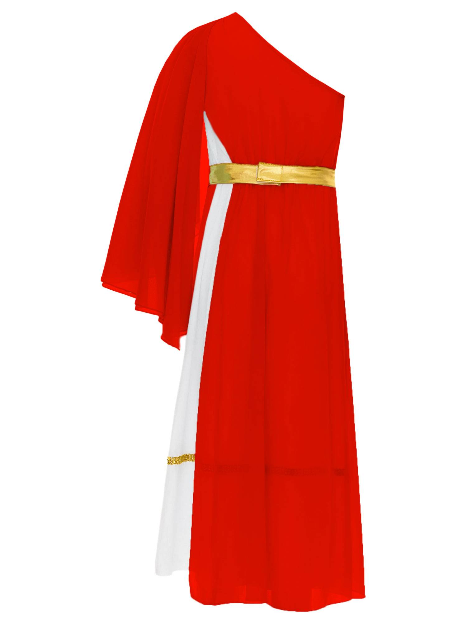 Girls Greek Goddess Toga One Shoulder Tulle Maxi Dress with Metallic Waistband