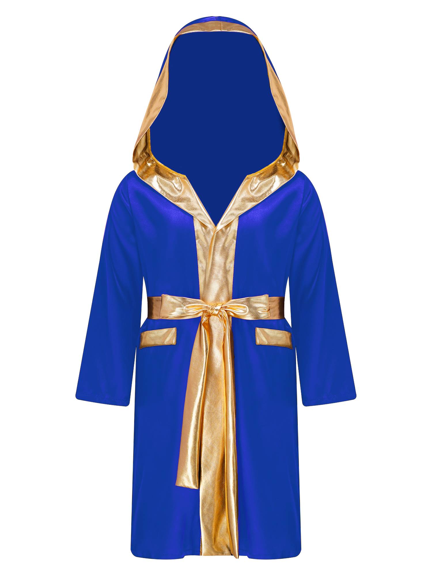 Kids Boys Long Sleeve Satin Hooded Cloak with Belt Boxing Robe 