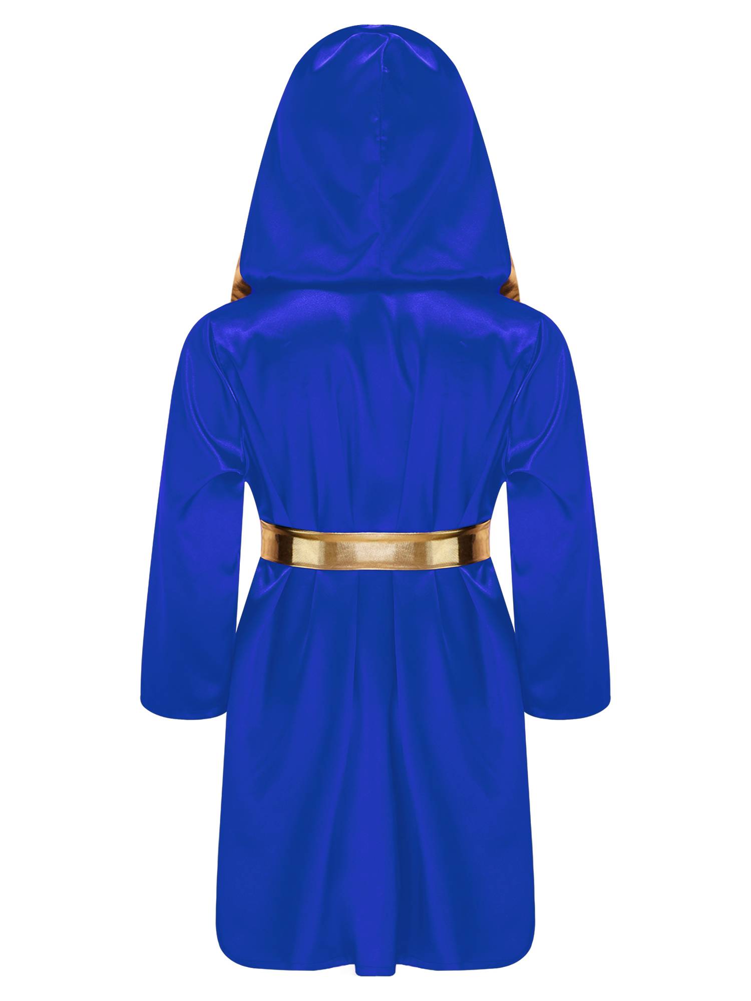 Kids Boys Long Sleeve Satin Hooded Cloak with Belt Boxing Robe 