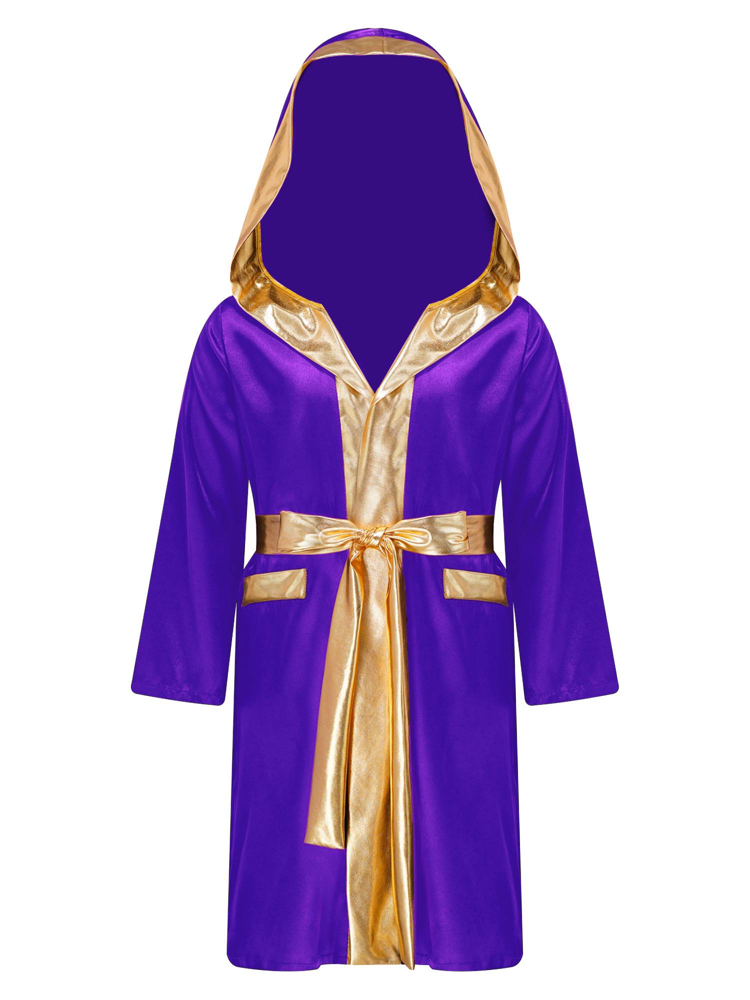 Kids Boys Long Sleeve Satin Hooded Cloak with Belt Boxing Robe 