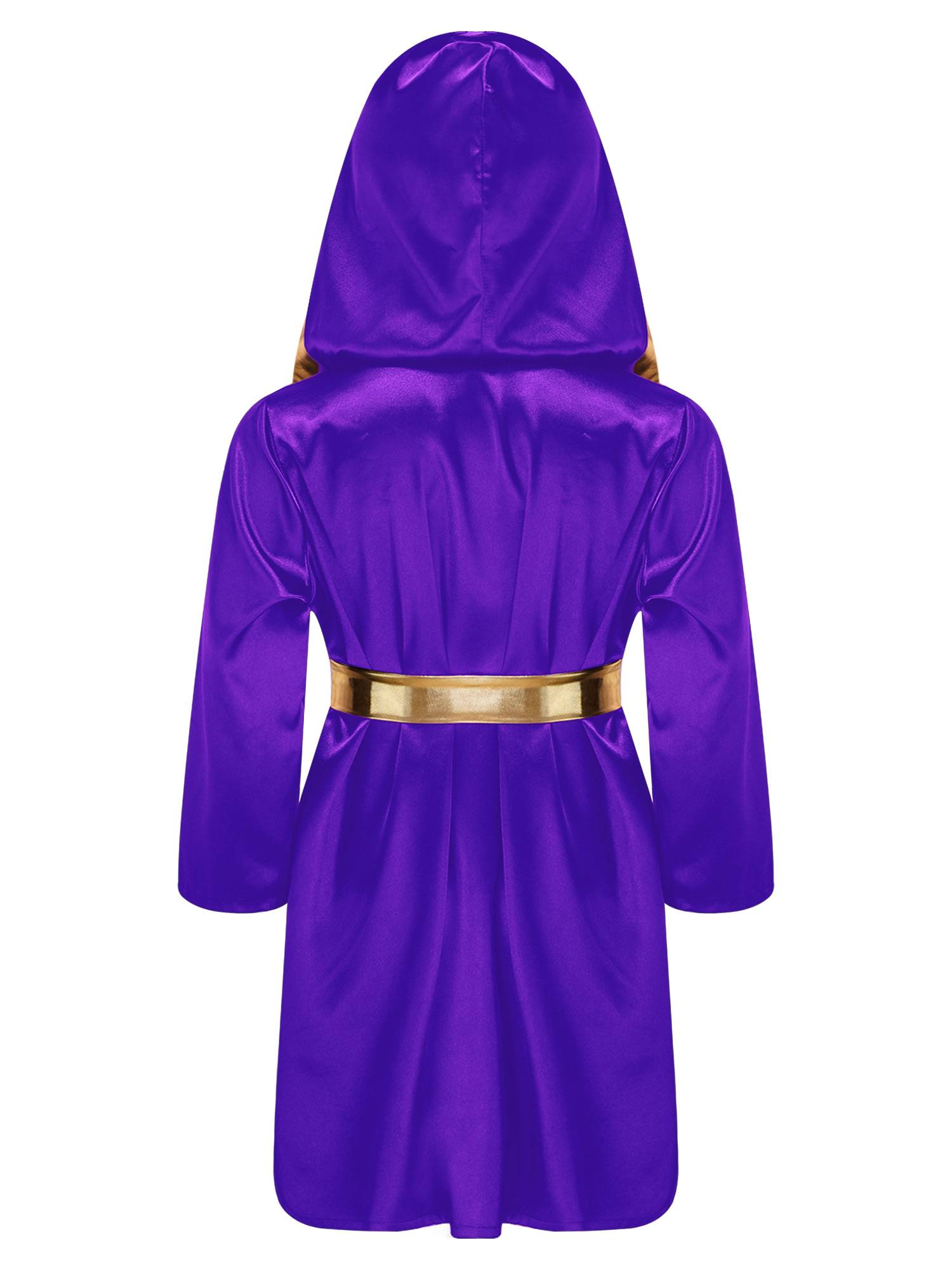 Kids Boys Long Sleeve Satin Hooded Cloak with Belt Boxing Robe 