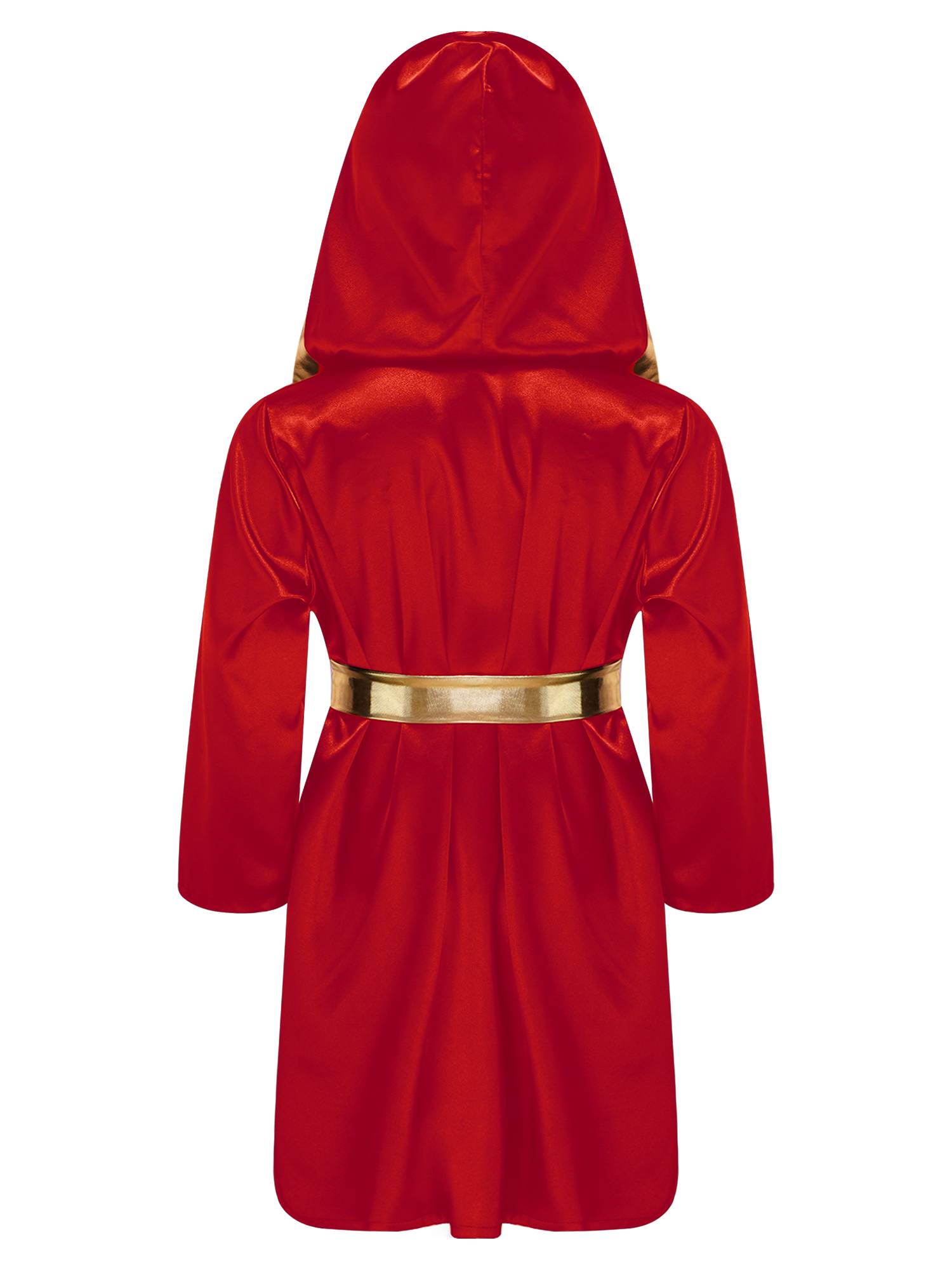 Kids Boys Long Sleeve Satin Hooded Cloak with Belt Boxing Robe 