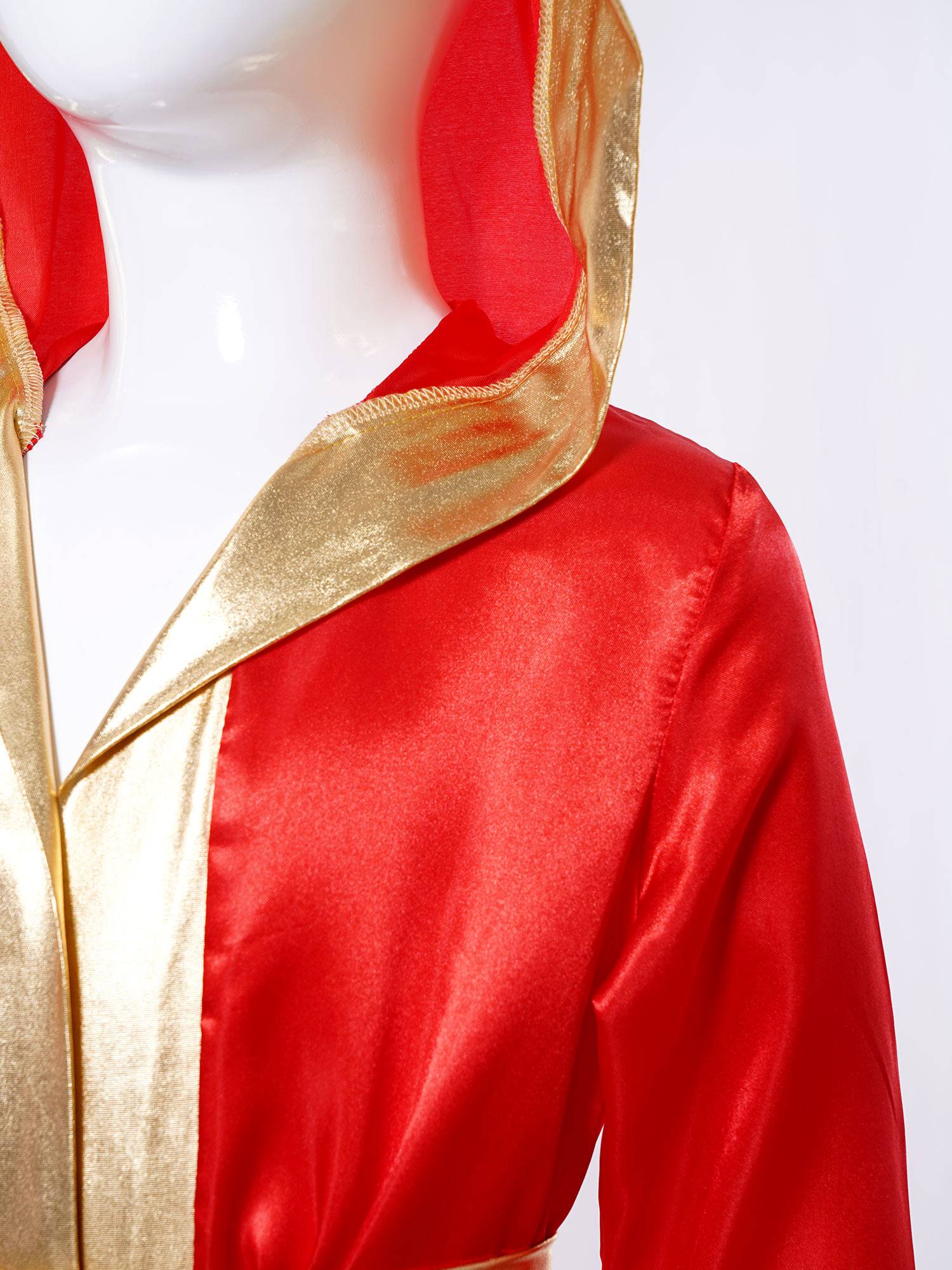 Kids Boys Long Sleeve Satin Hooded Cloak with Belt Boxing Robe 