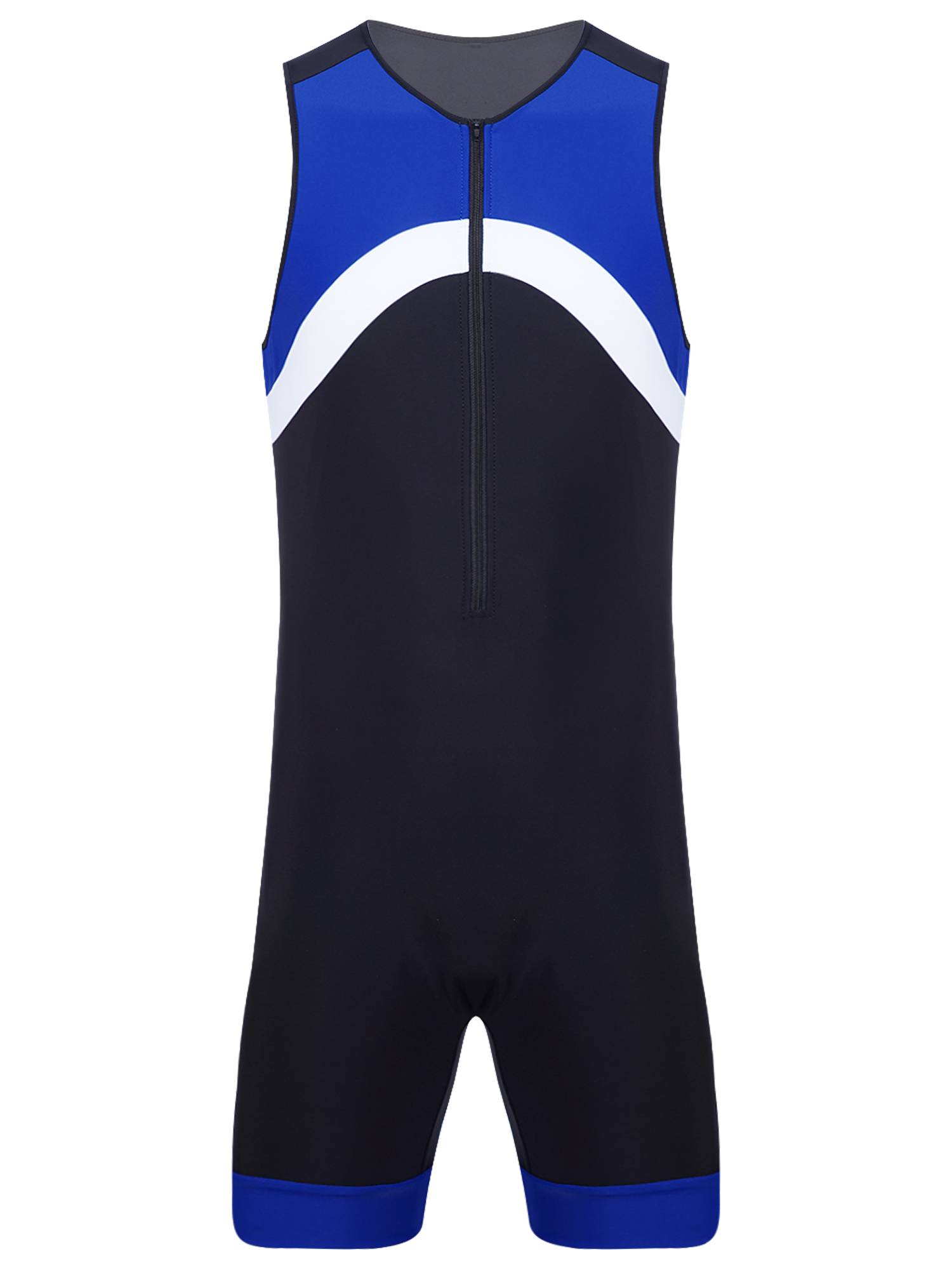 Men Sleeveless Colorblock Zipper Slim Fit Jumpsuit for Cycling