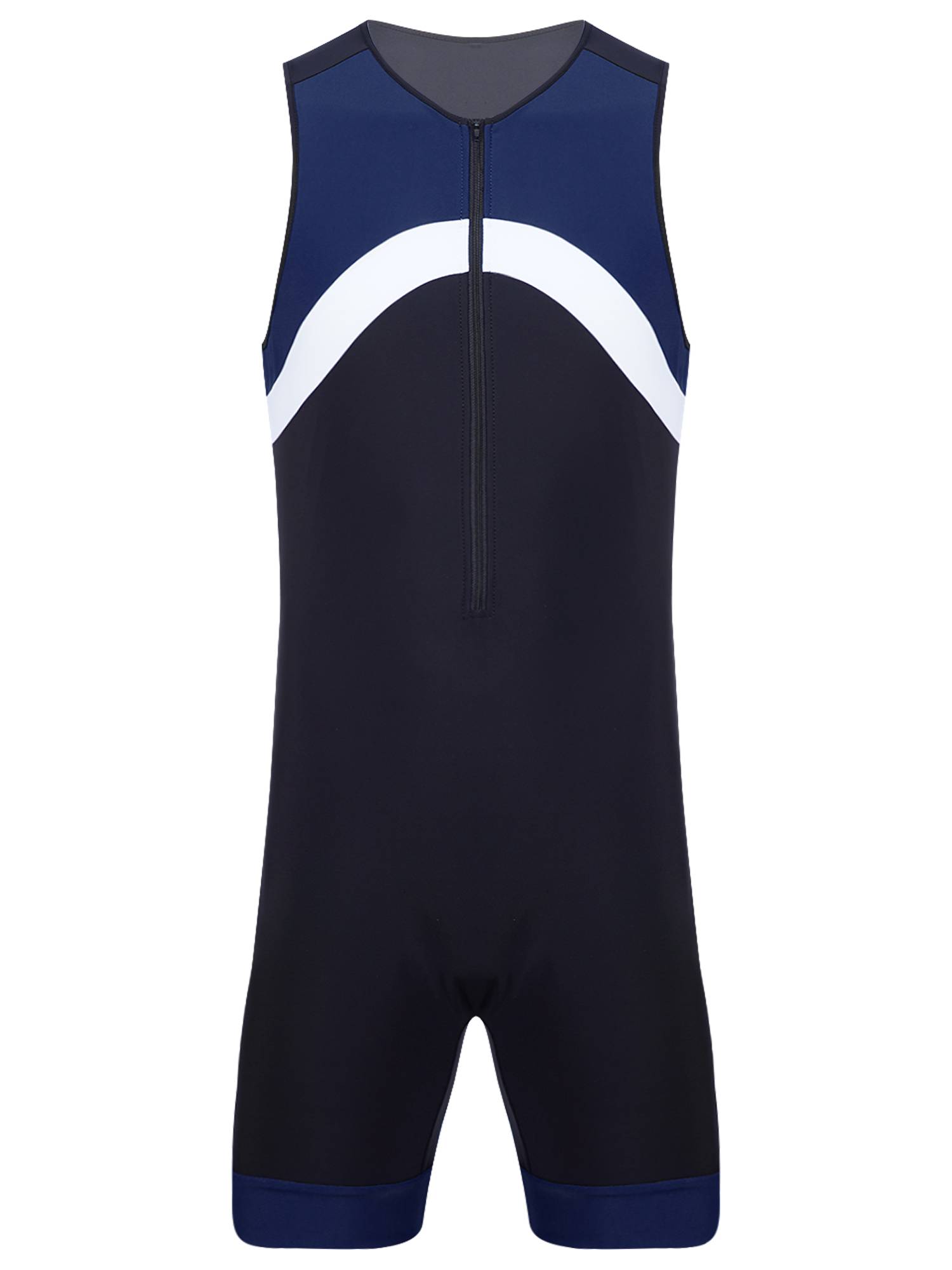 Men Sleeveless Colorblock Zipper Slim Fit Jumpsuit for Cycling