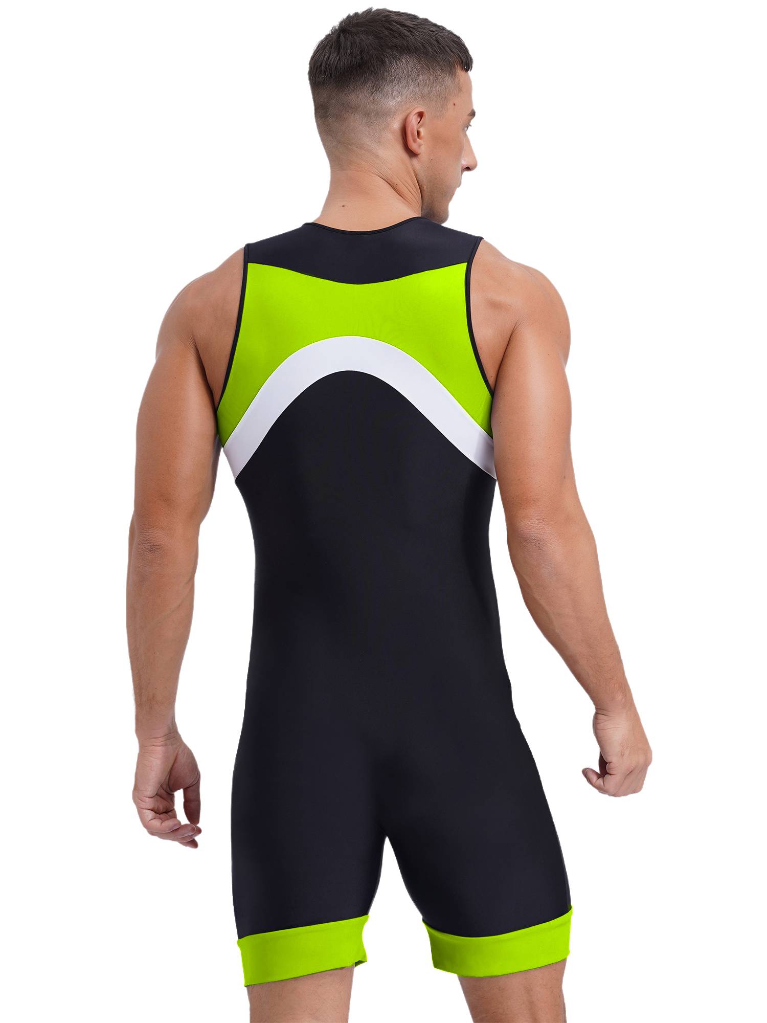 Men Sleeveless Colorblock Zipper Slim Fit Jumpsuit for Cycling