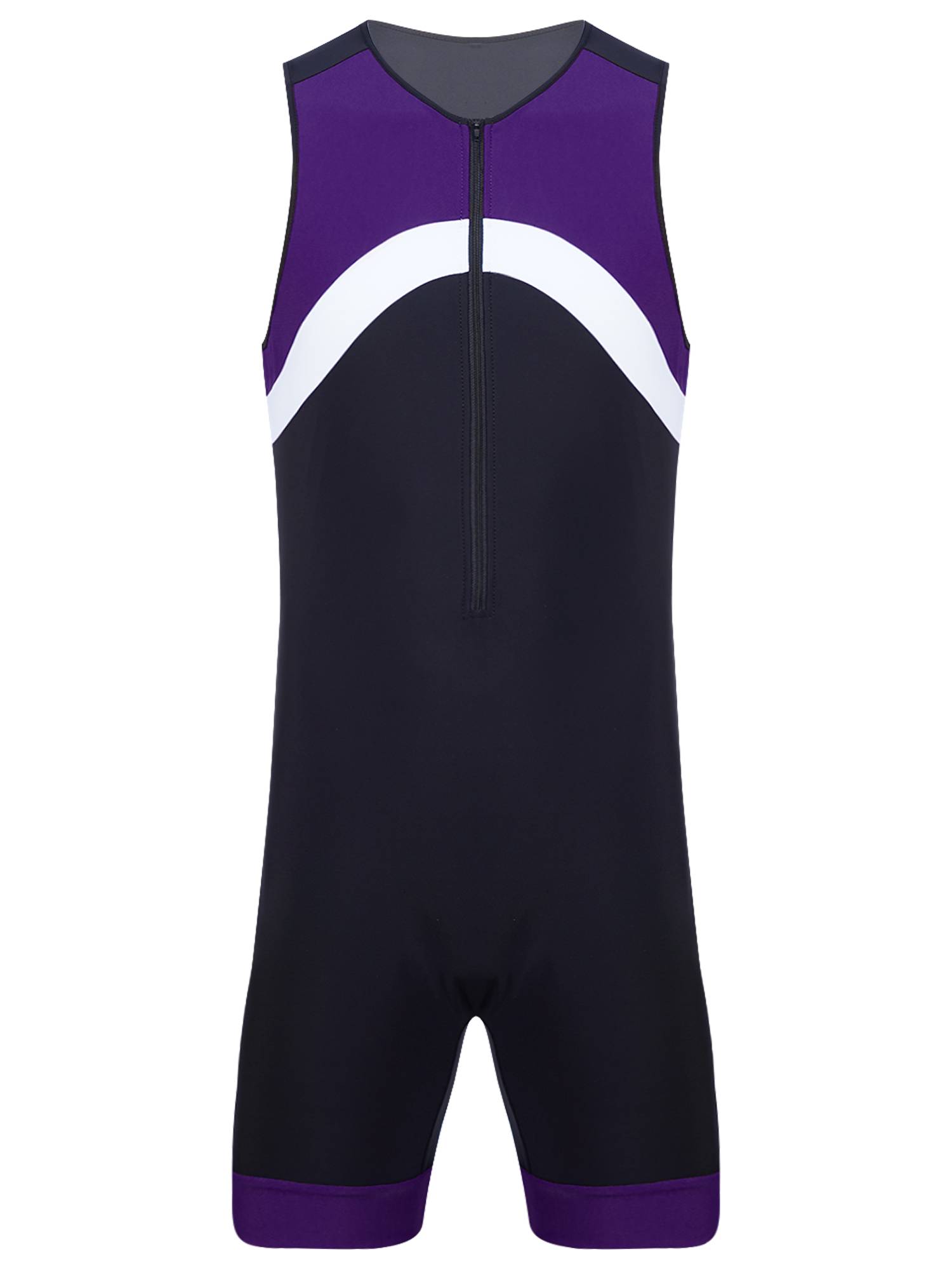 Men Sleeveless Colorblock Zipper Slim Fit Jumpsuit for Cycling