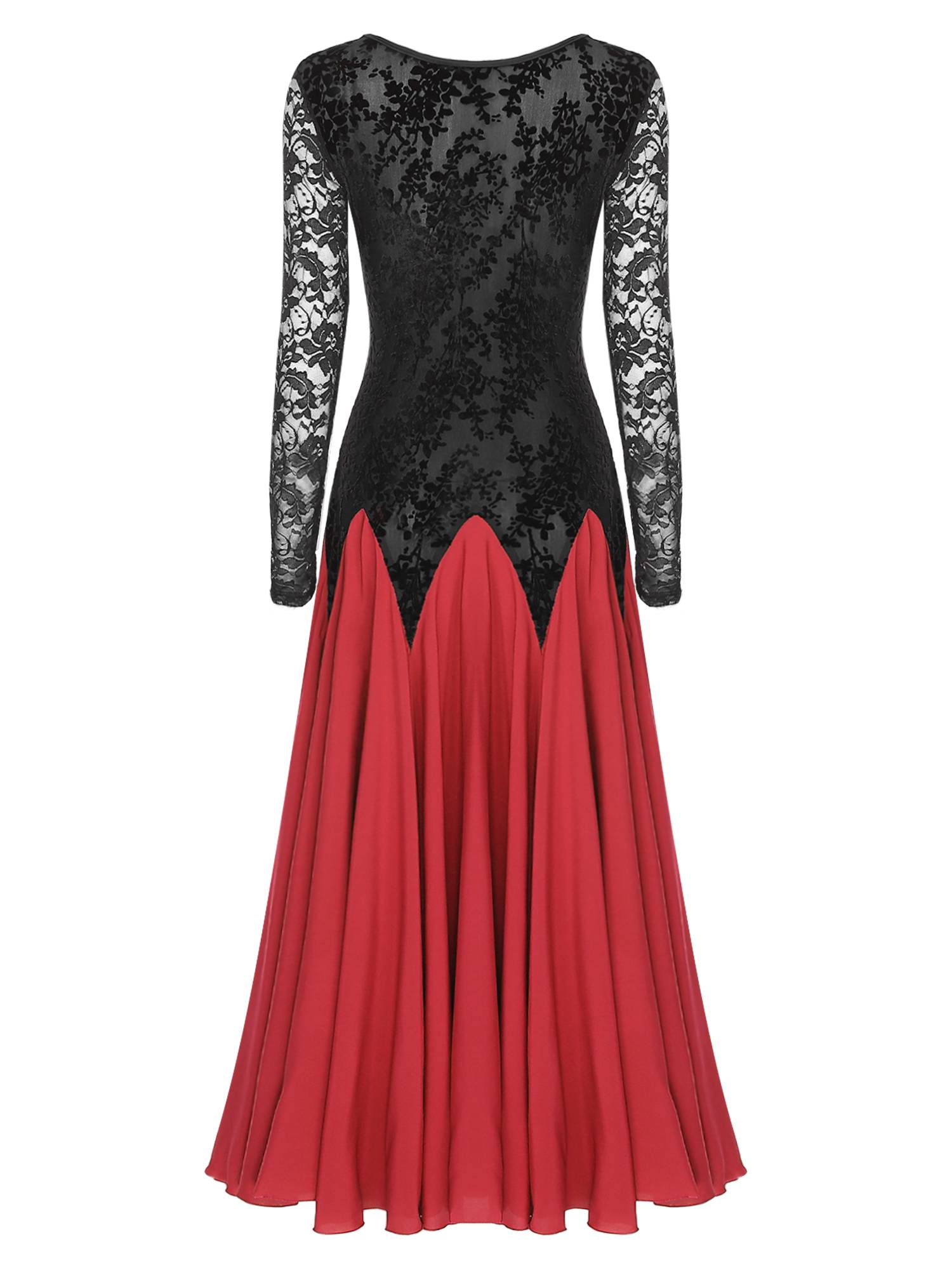 Women Ballroom Dance Dress Long Sleeve Lace for Waltz Cha-Cha