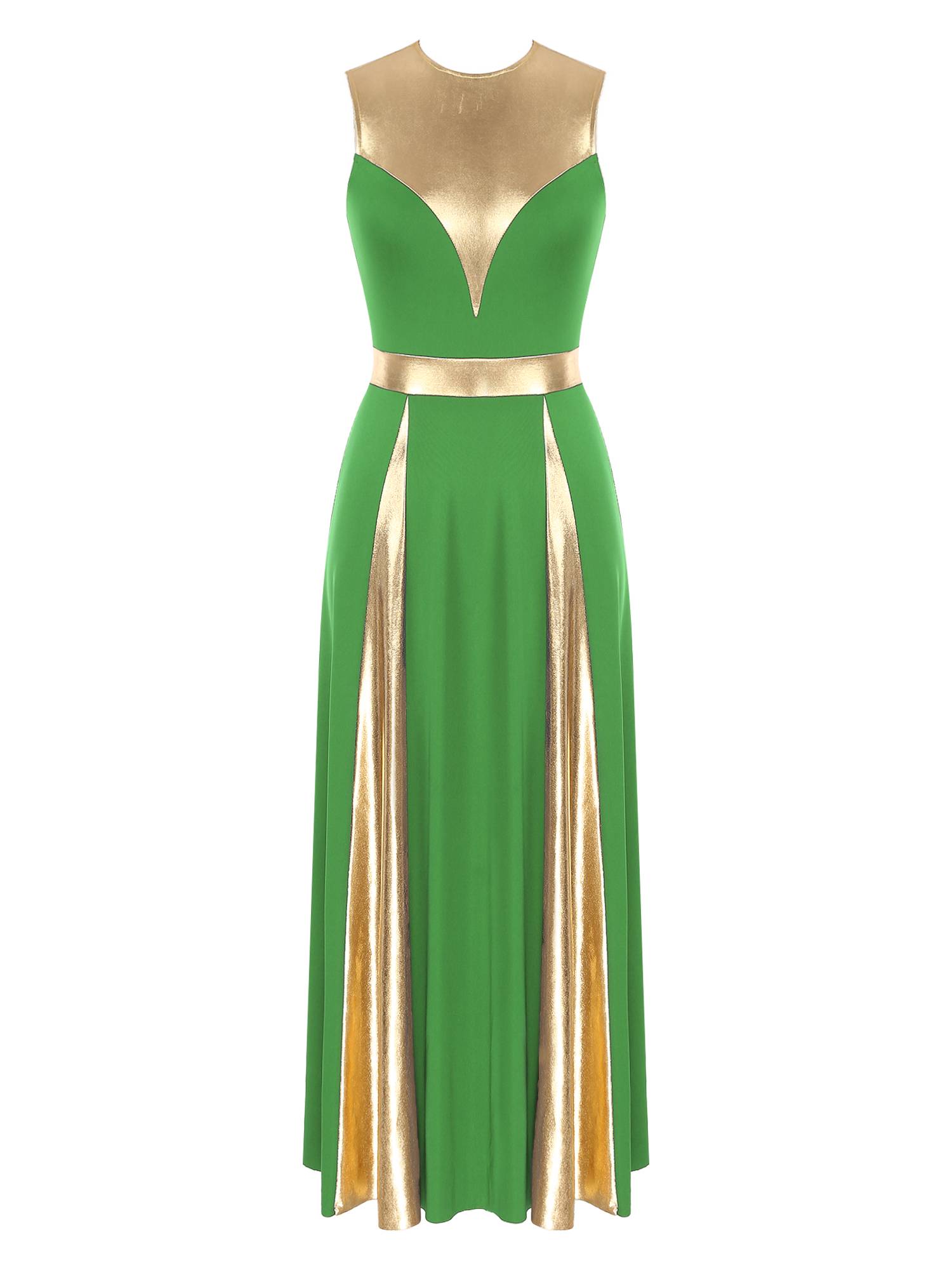 Women Sleeveless Color Block Church Worship Dance Dress(no white underdress)