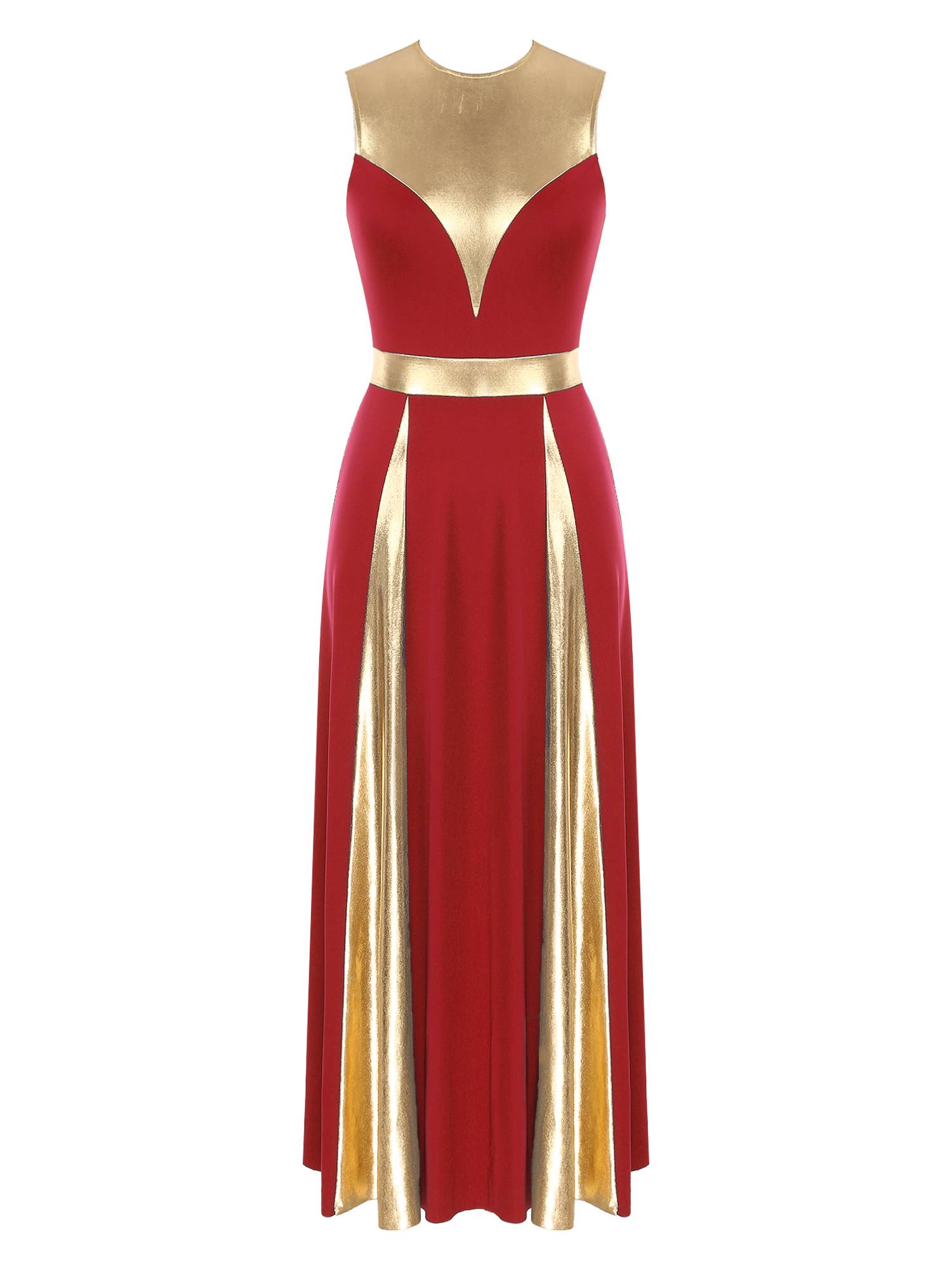 Women Sleeveless Color Block Church Worship Dance Dress(no white underdress)