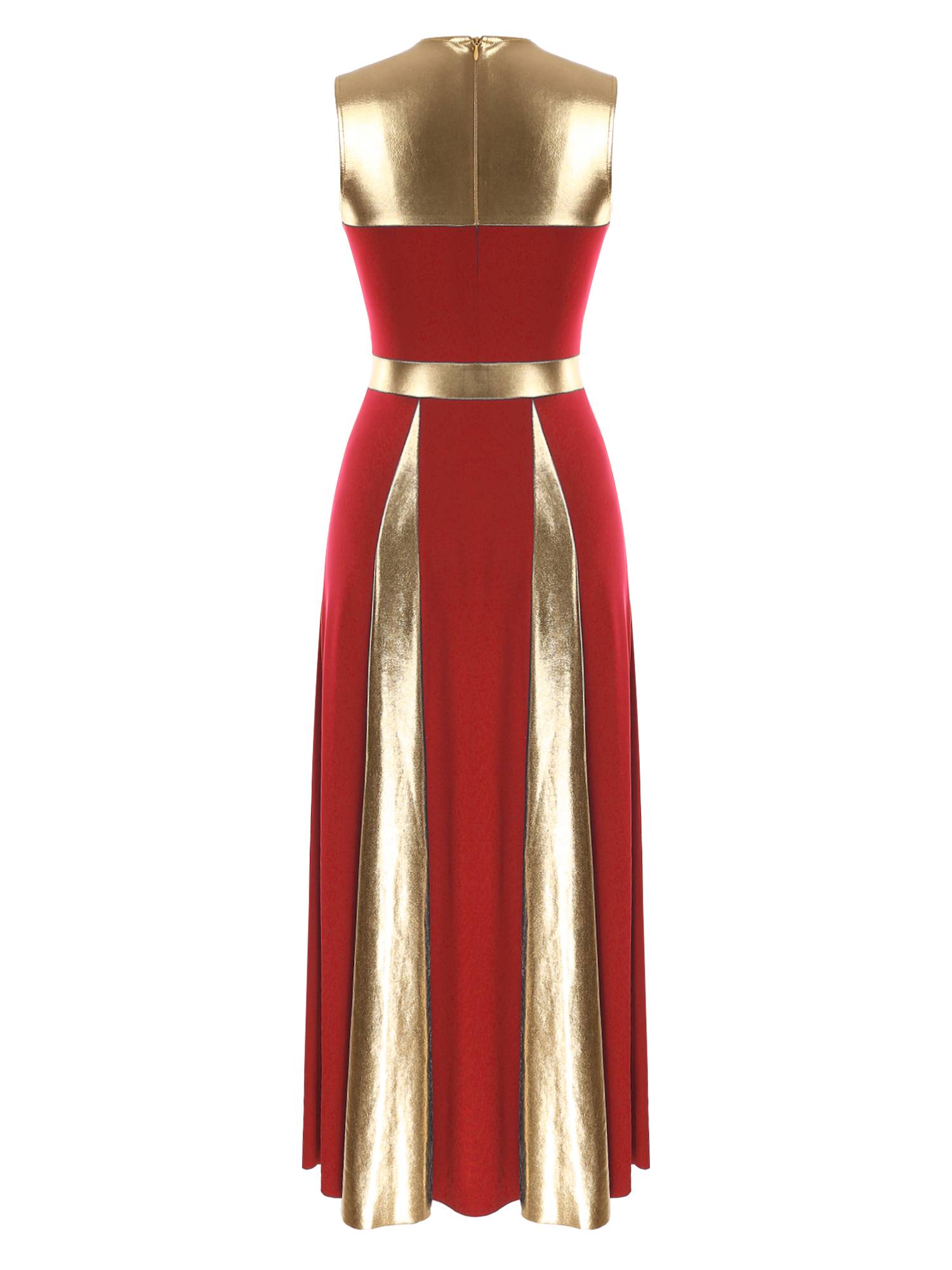 Women Sleeveless Color Block Church Worship Dance Dress(no white underdress)