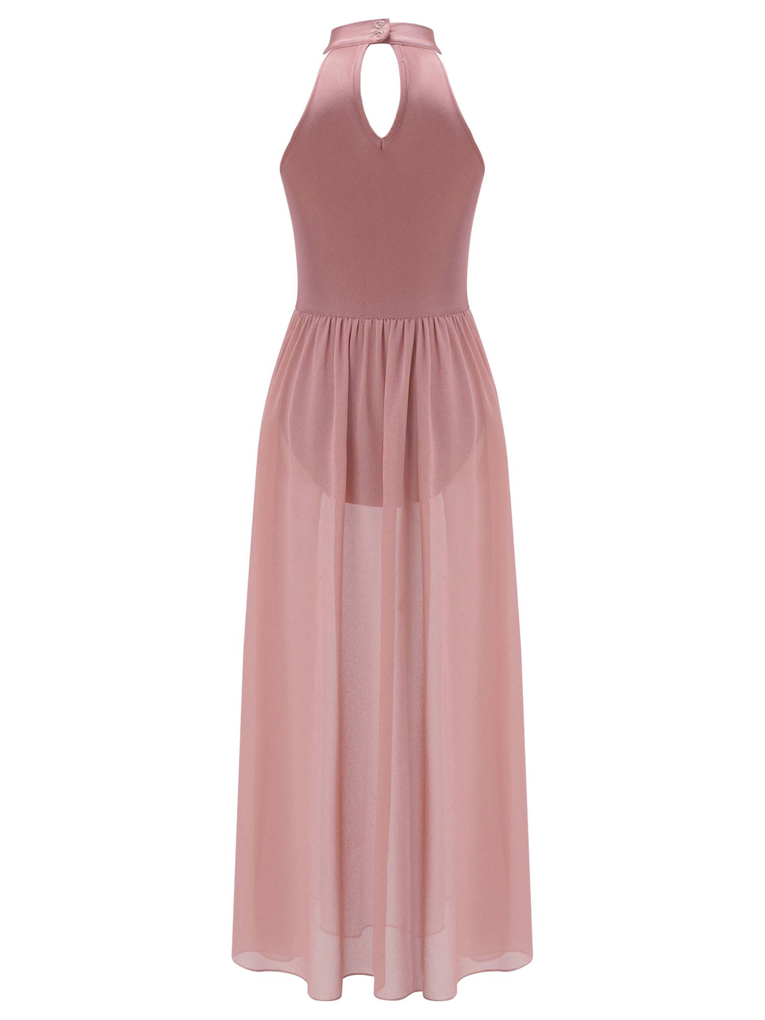 Kids Girls Sleeveless Colorblock Side Slit Chiffon Maxi Dress for Lyrical Dance