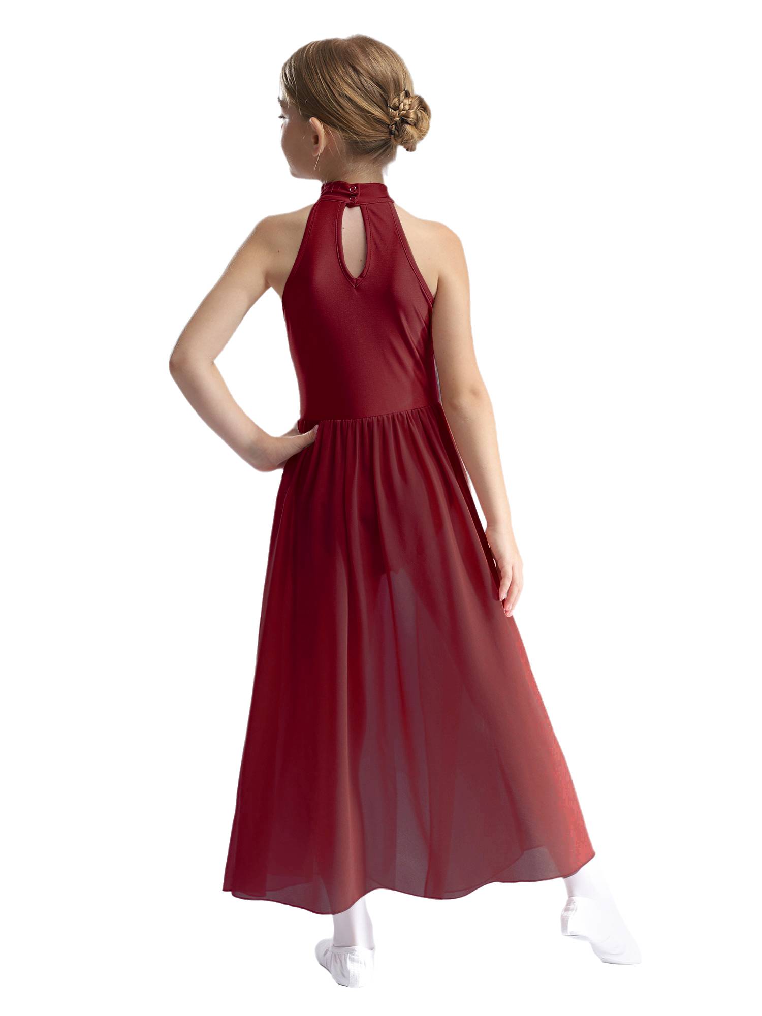 Kids Girls Sleeveless Colorblock Side Slit Chiffon Maxi Dress for Lyrical Dance