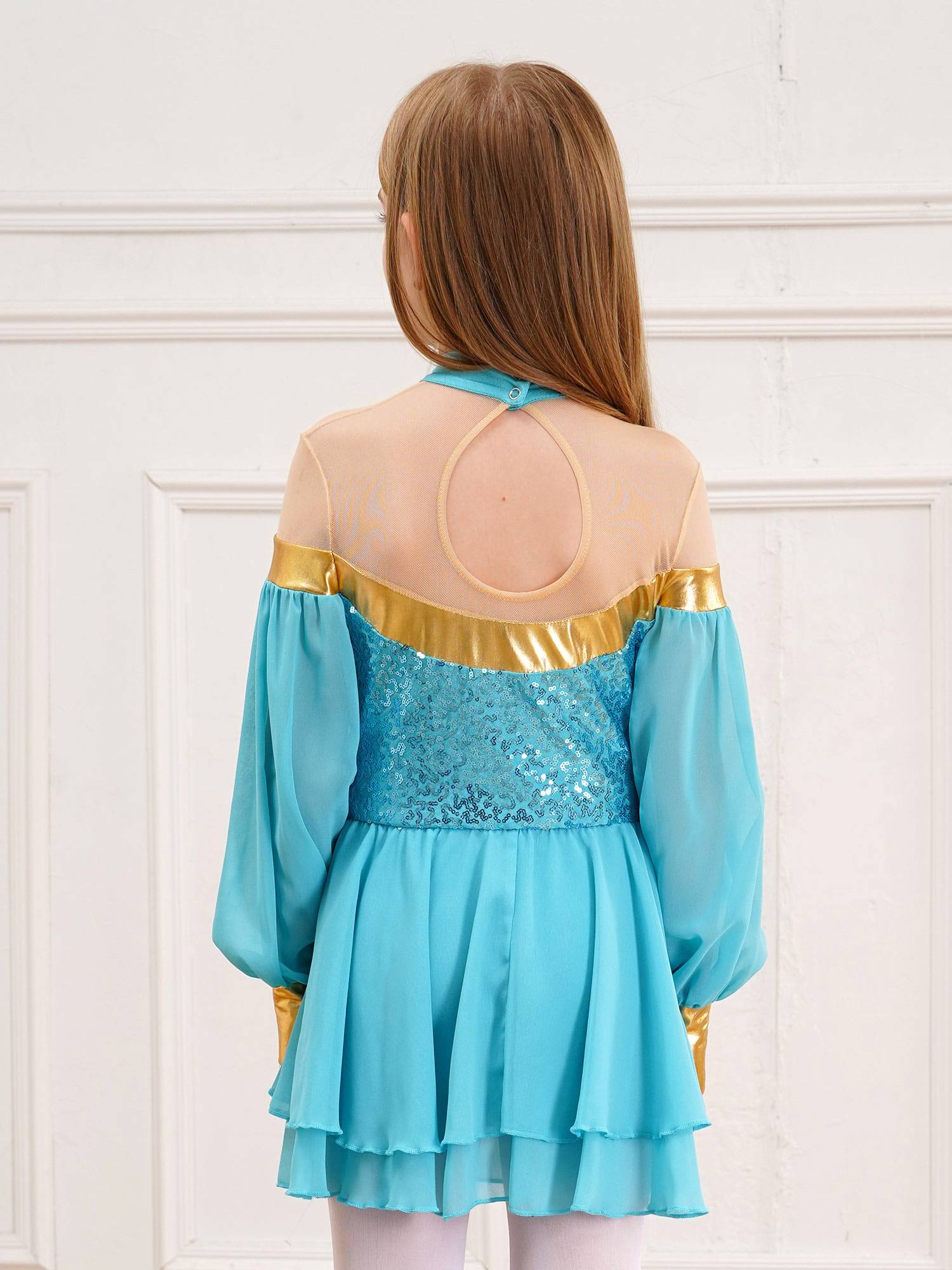 Girls Lantern Sleeve Sequins Tulle Dress Arabian Princess Costume