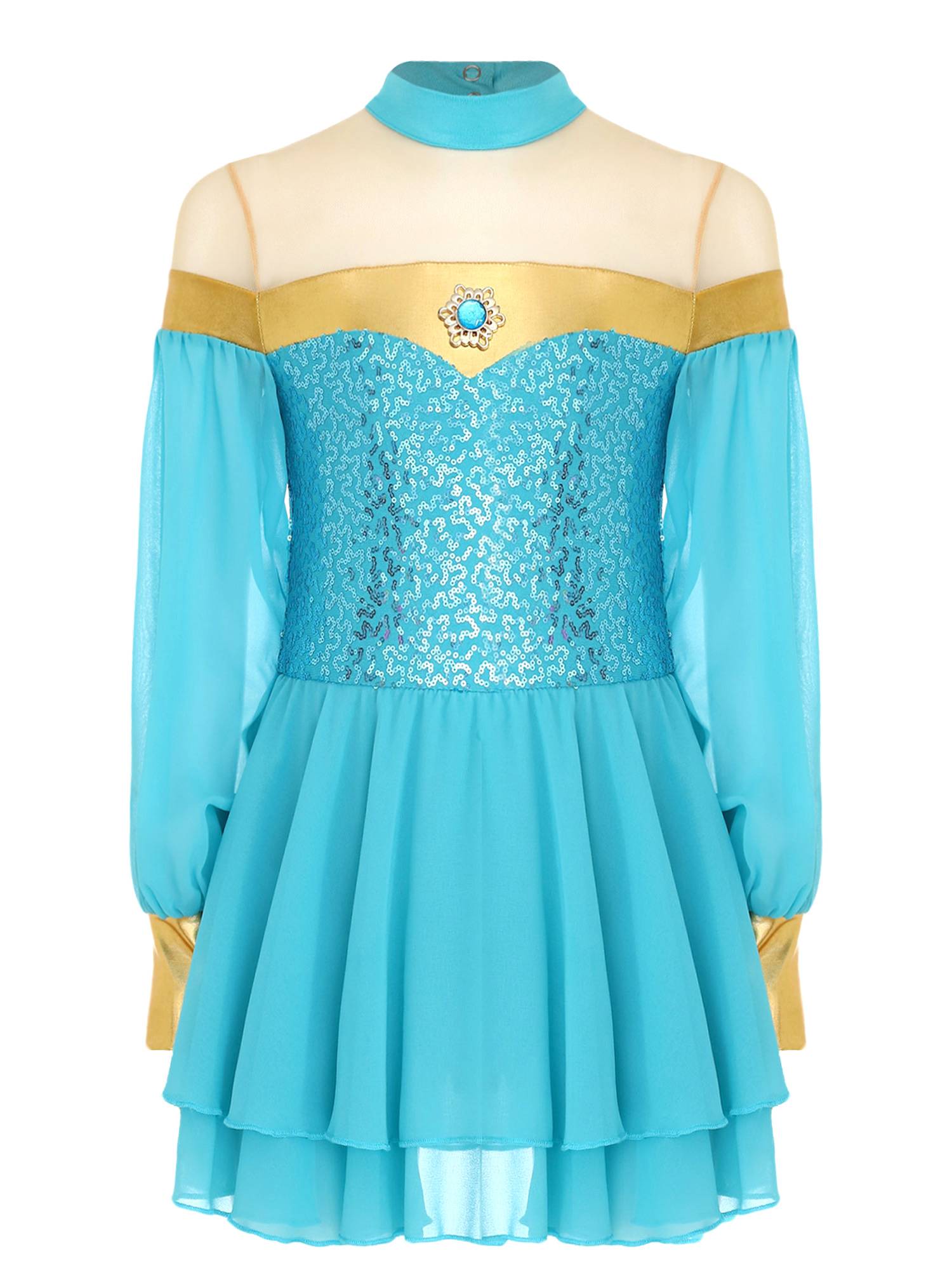 Girls Lantern Sleeve Sequins Tulle Dress Arabian Princess Costume