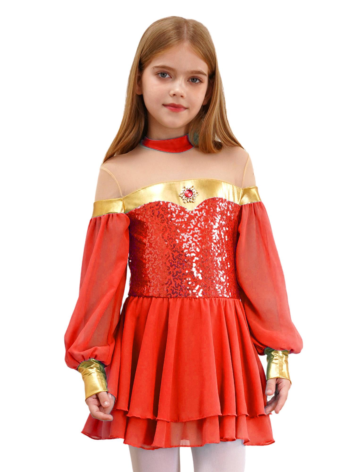 Girls Lantern Sleeve Sequins Tulle Dress Arabian Princess Costume