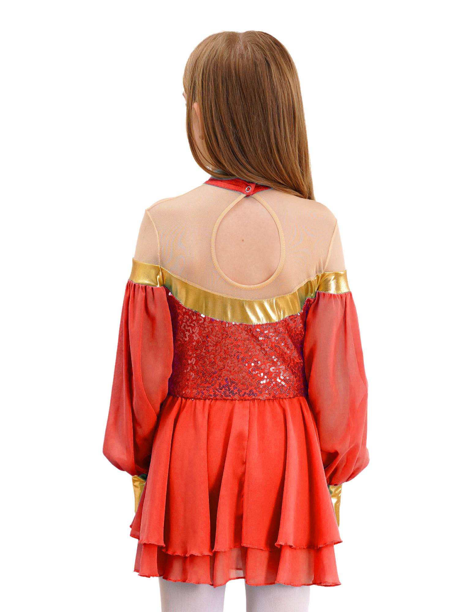 Girls Lantern Sleeve Sequins Tulle Dress Arabian Princess Costume
