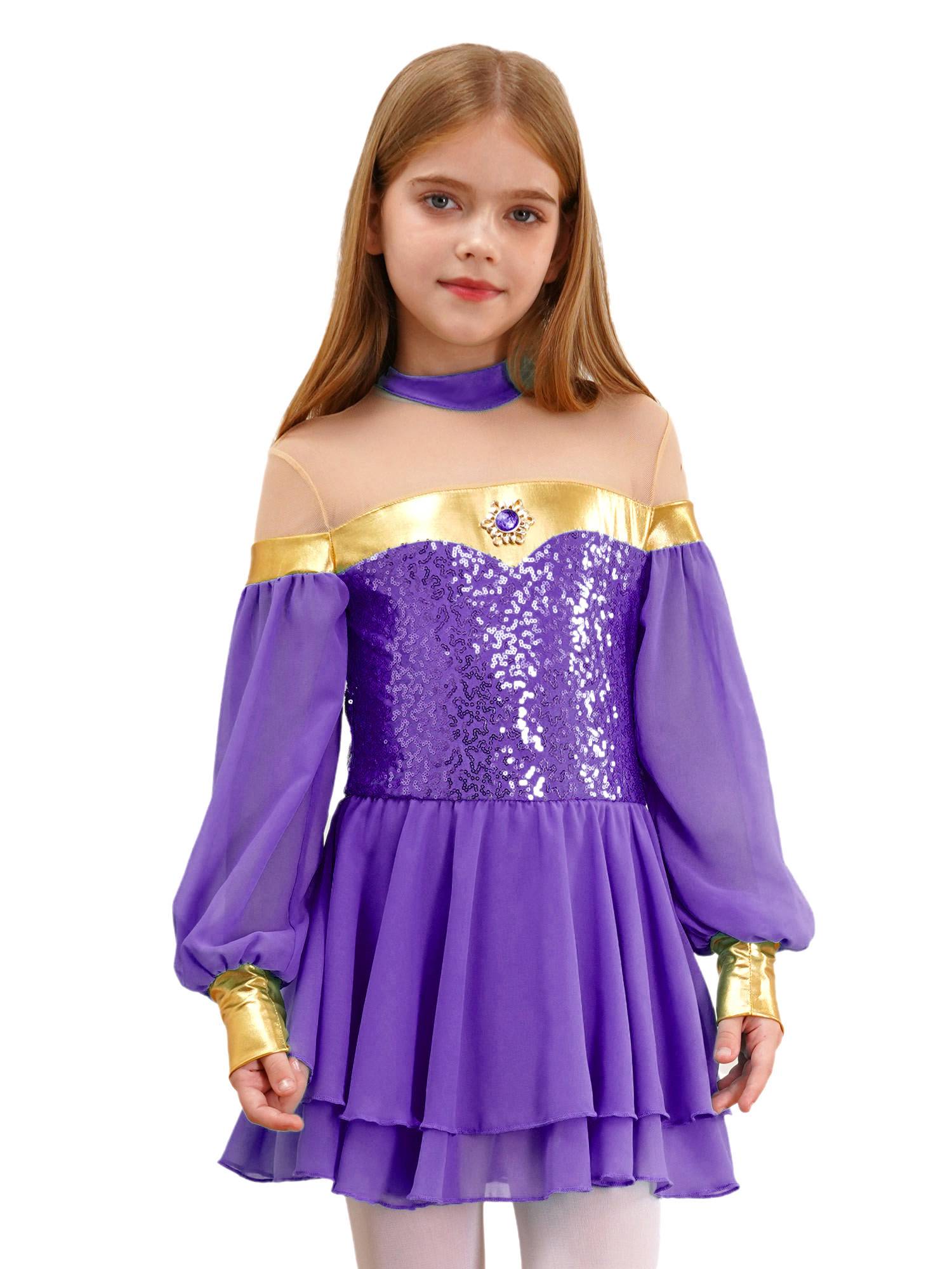 Girls Lantern Sleeve Sequins Tulle Dress Arabian Princess Costume