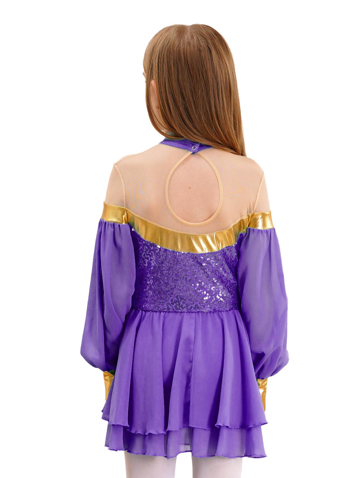 Girls Lantern Sleeve Sequins Tulle Dress Arabian Princess Costume