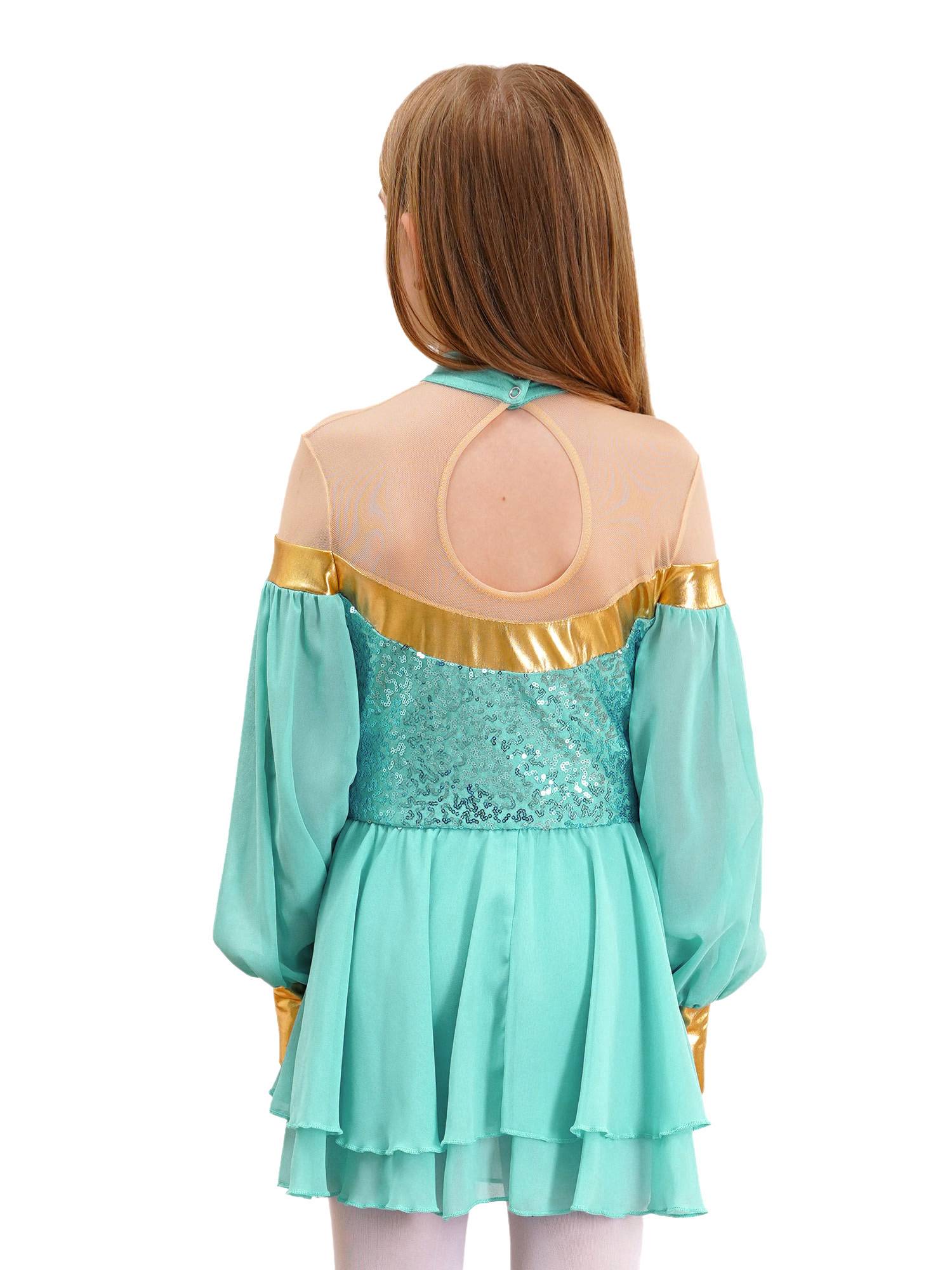 Girls Lantern Sleeve Sequins Tulle Dress Arabian Princess Costume