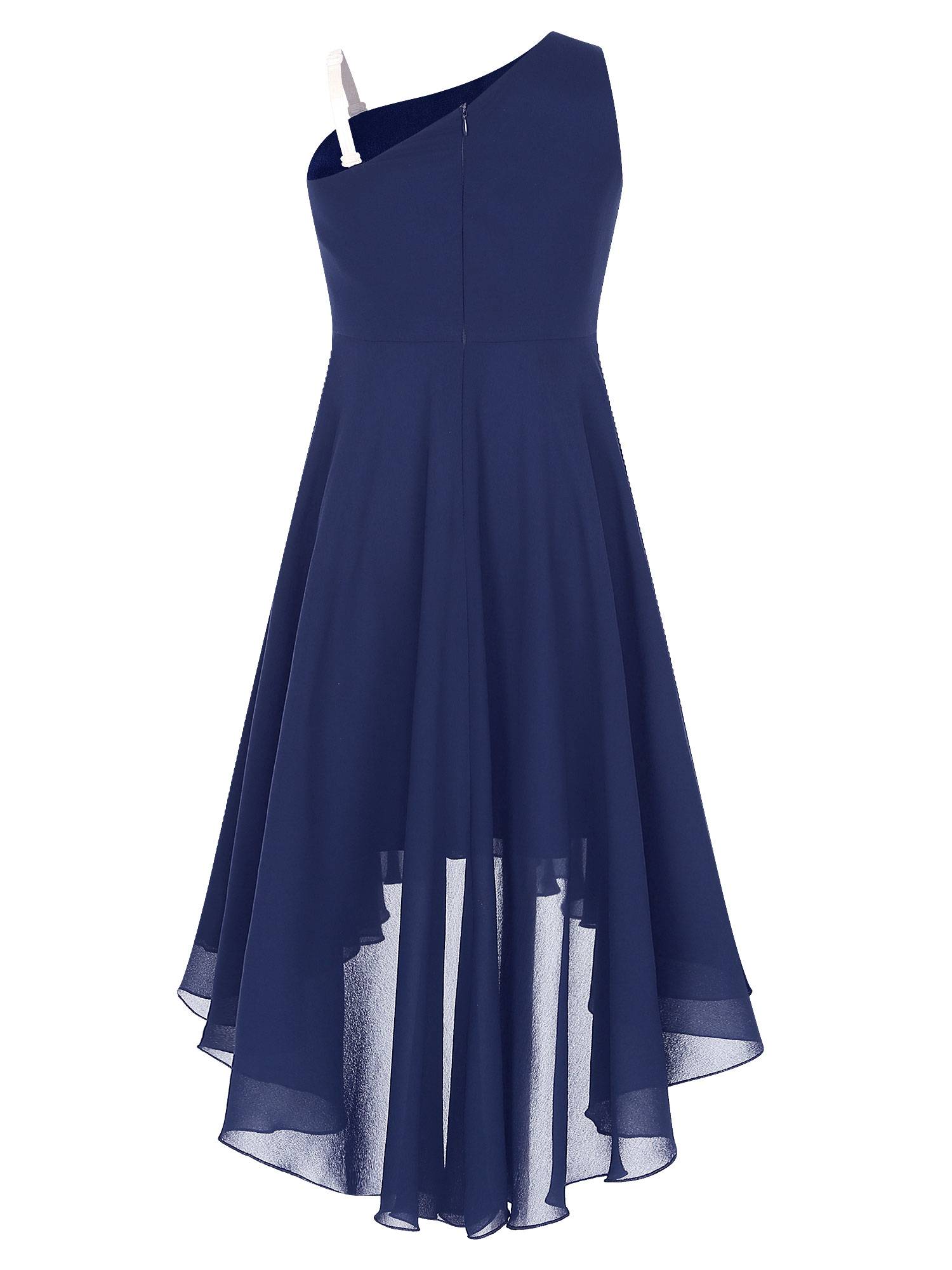 Kids Girls One Shoulder High-low Chiffon Flower Girl Dress