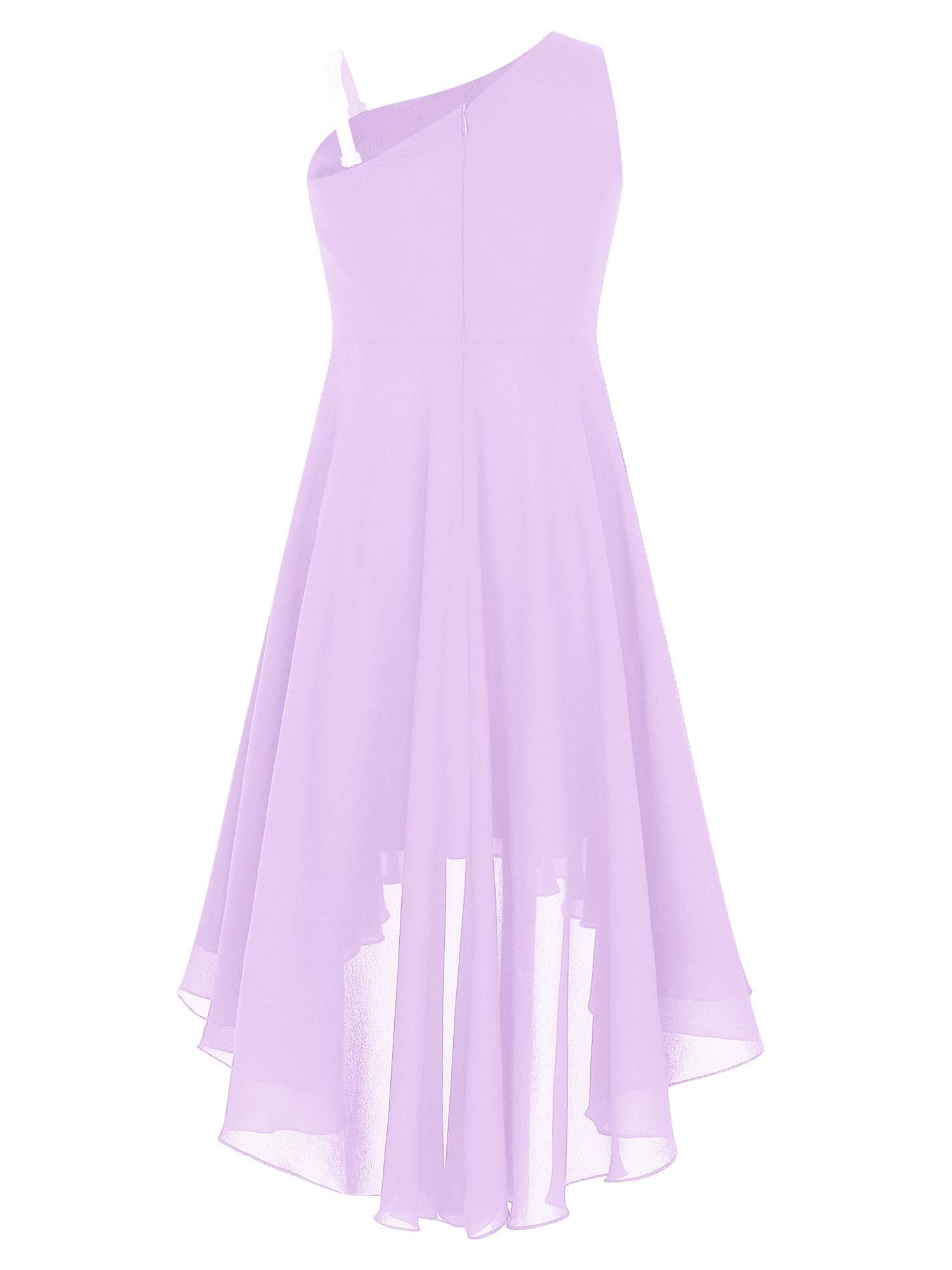 Kids Girls One Shoulder High-low Chiffon Flower Girl Dress